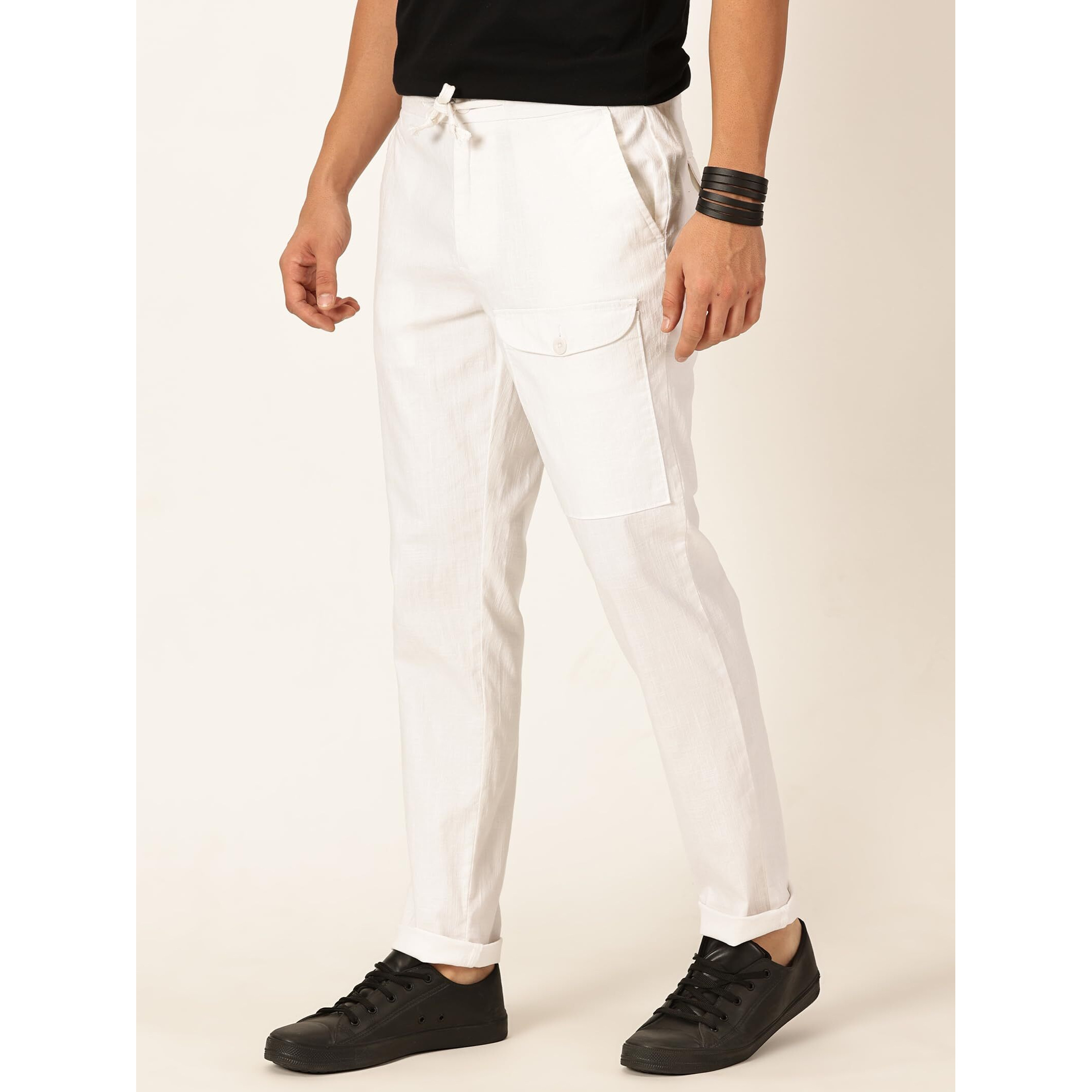 Thomas Scott Men's Slim Fit Linen Blend Casual Trouser (White, 38)