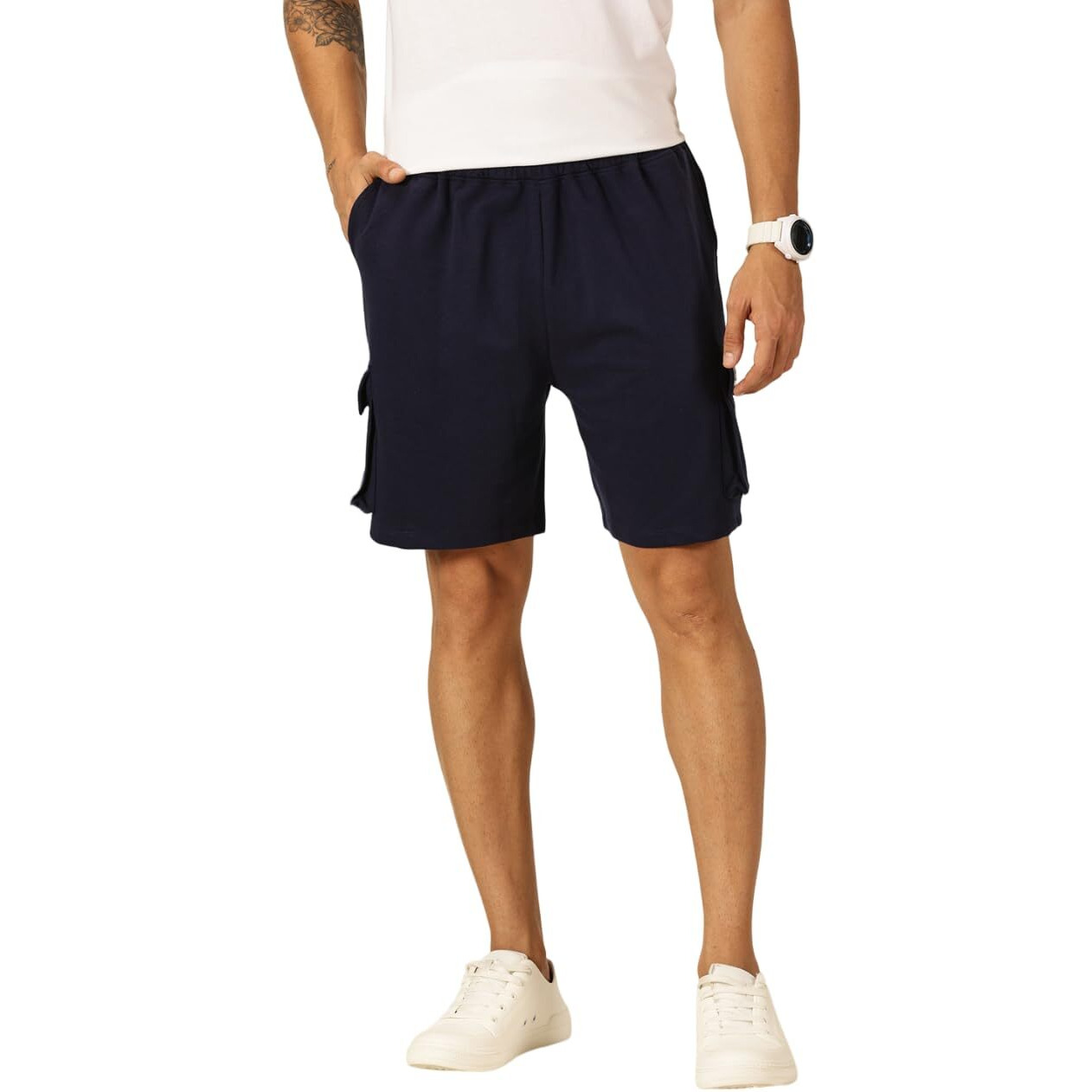 Thomas Scott Men Regular Fit Cotton Blend Cargo Shorts (Cckb08_Navalacademy, Xl)