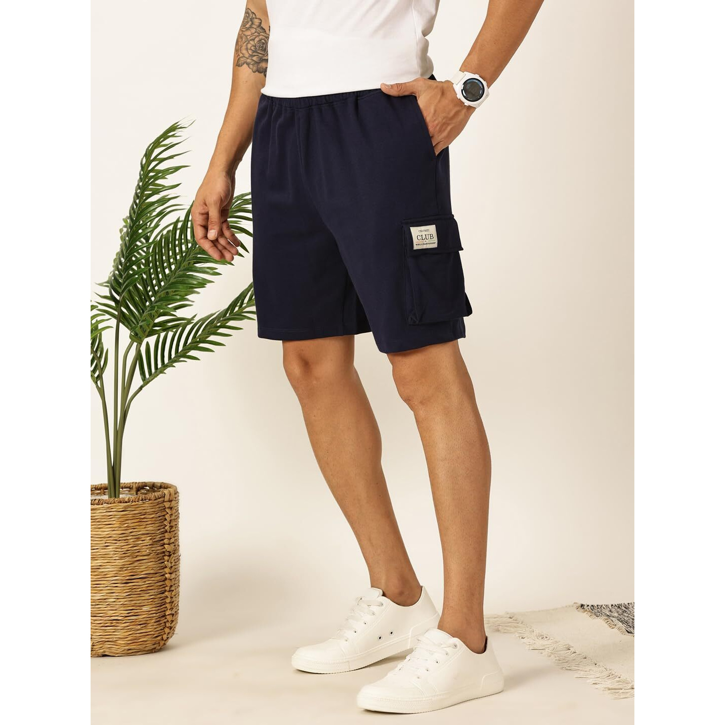 Thomas Scott Men Regular Fit Cotton Blend Cargo Shorts (Cckb08_Navalacademy, Xl)