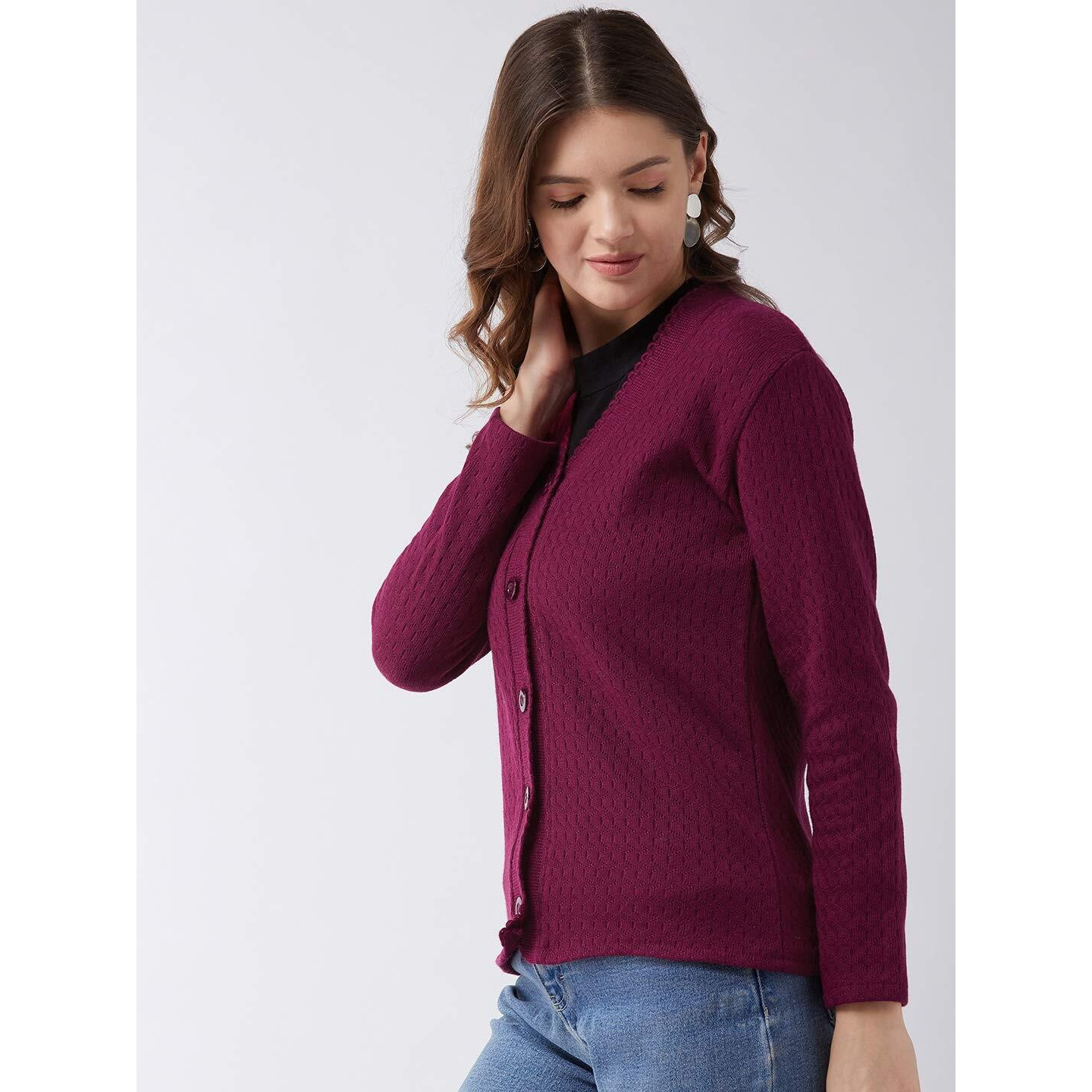 Pivl Women's Blended V-Neck Cardigan Sweater (Pv501_Move
