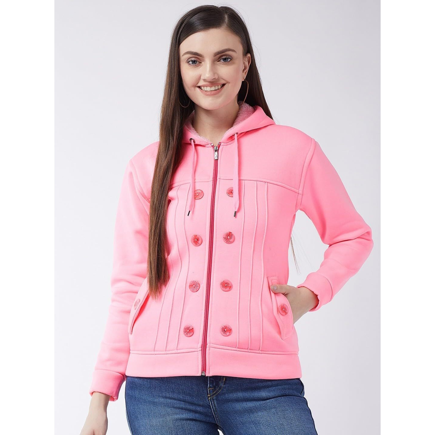 Pivl Casual Solid Full Sleeves Stylish Women Fleece Jacket With Zip For Winter Ii Zipper Hoodie Ii Hooded Neck Ii Winter Wear Ii