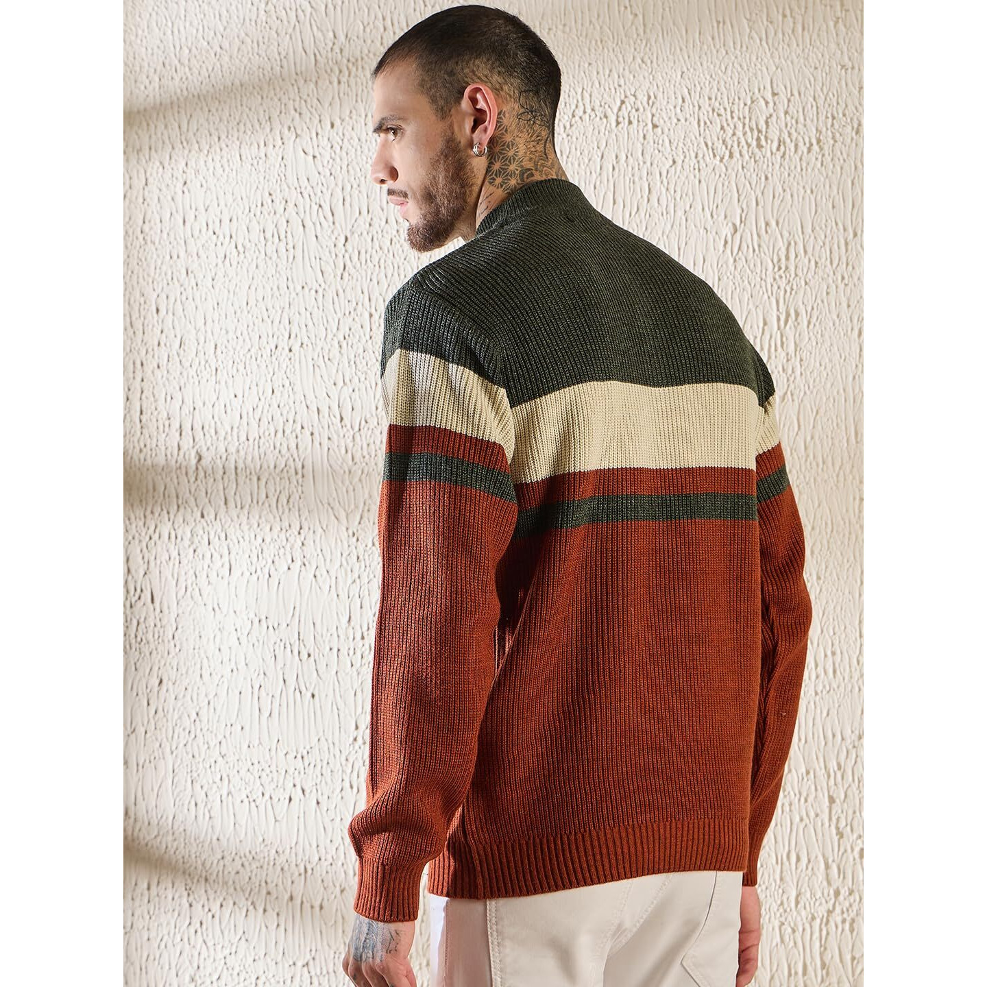 Pivl Men's Winter Half Zip Trendy Sweater -Rust-M