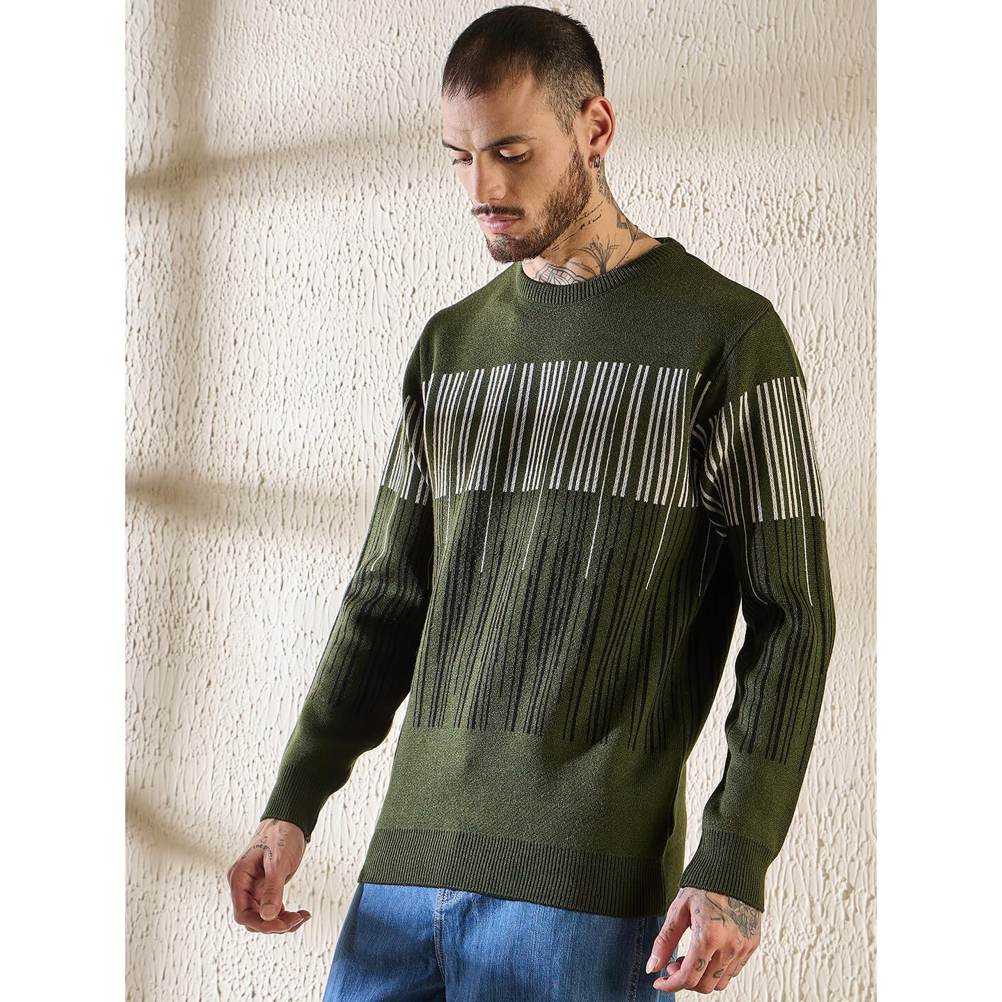 Pivl Men's Winter Round Neck Sweater- Warmth And Style For The Season-Olive_2Xl