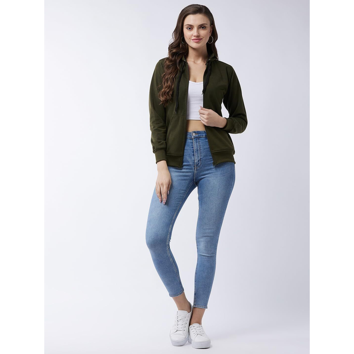 Pivl Full Sleeve Solid Women Sweatshirt_Olive, L