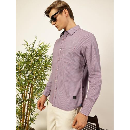 Thomas Scott Mens Slim Fit 100% Cotton Full Sleeves Checkered Casual Shirt (Ntss02_Red, M)