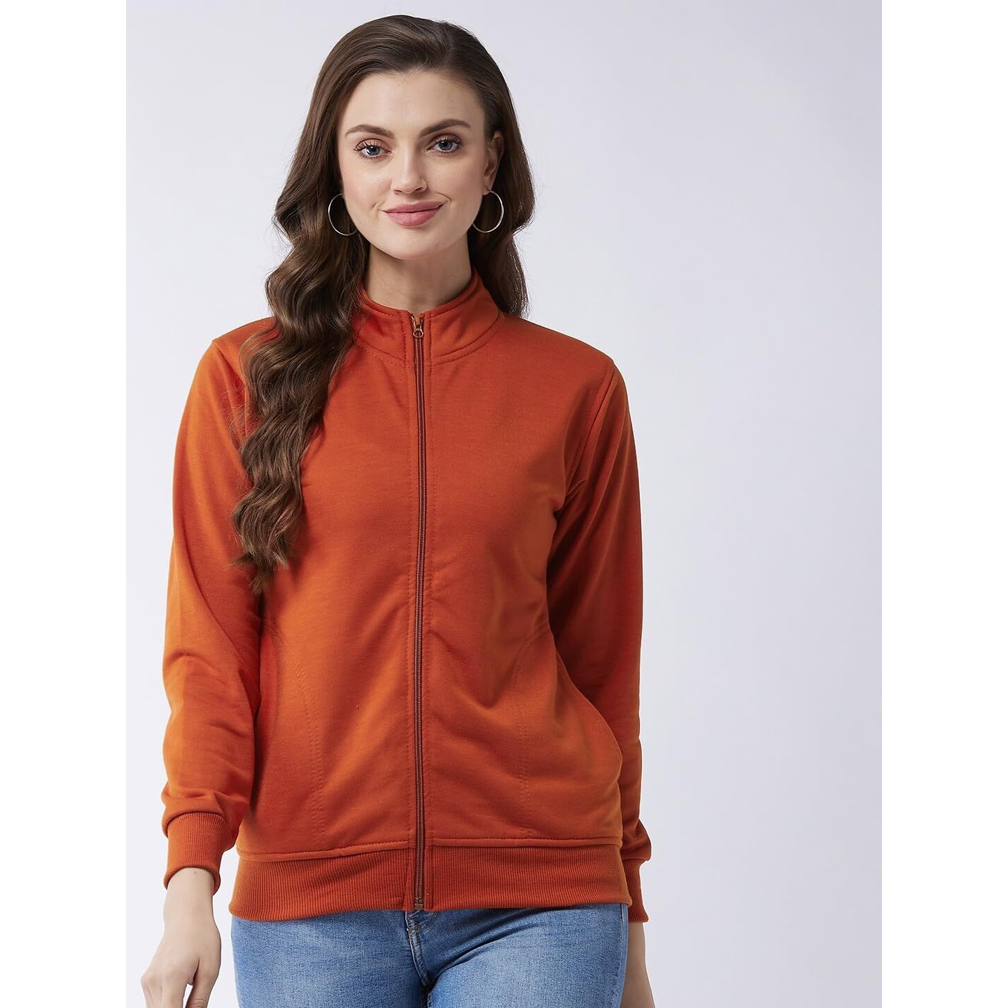 Pivl Full Sleeve Solid Women Sweatshirt_Rust, L