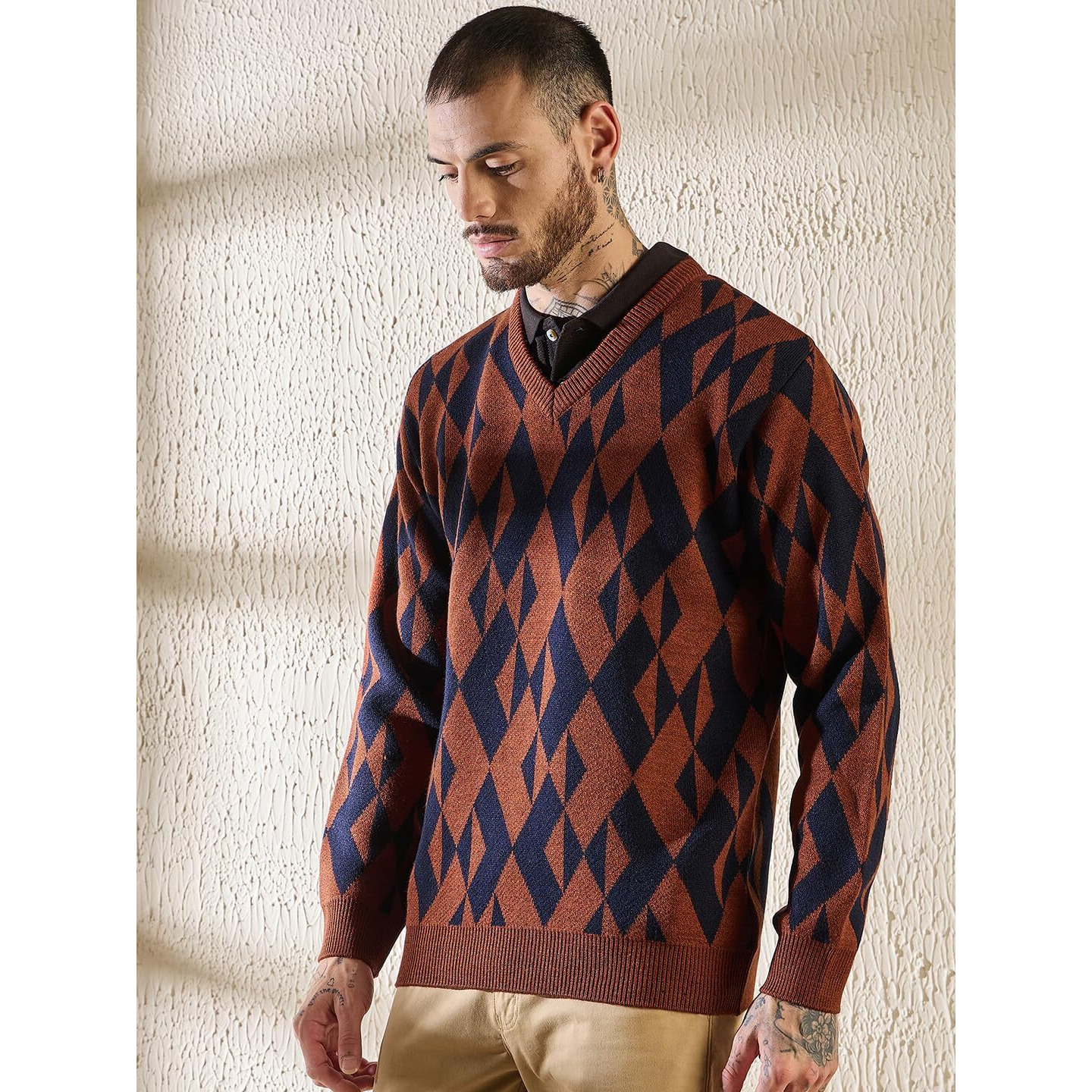 Pivl Men's Winter Round Neck Trendy, Stylish Sweater -Rust-M