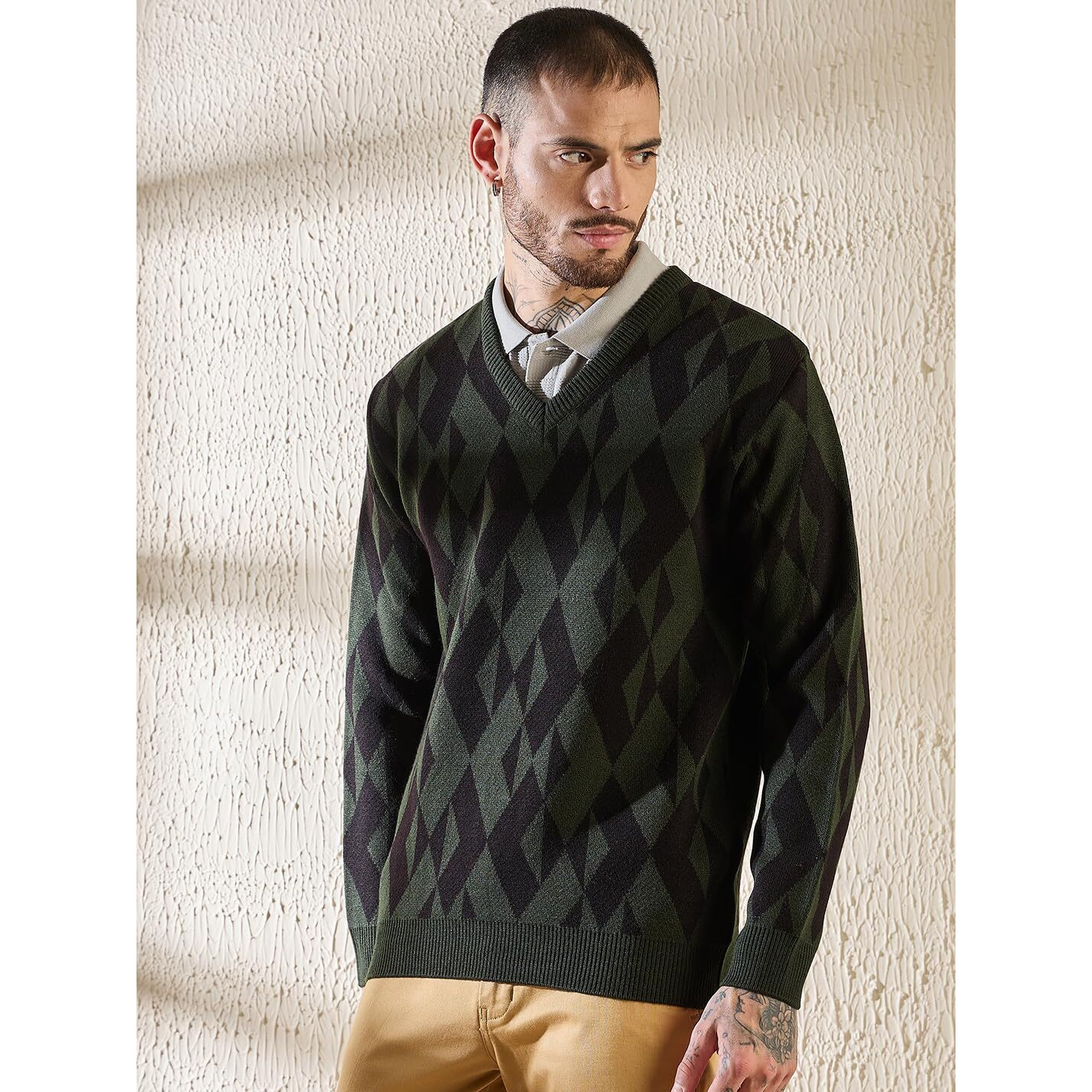 Pivl Men's Winter Round Neck Trendy, Stylish Sweater -Olive-M