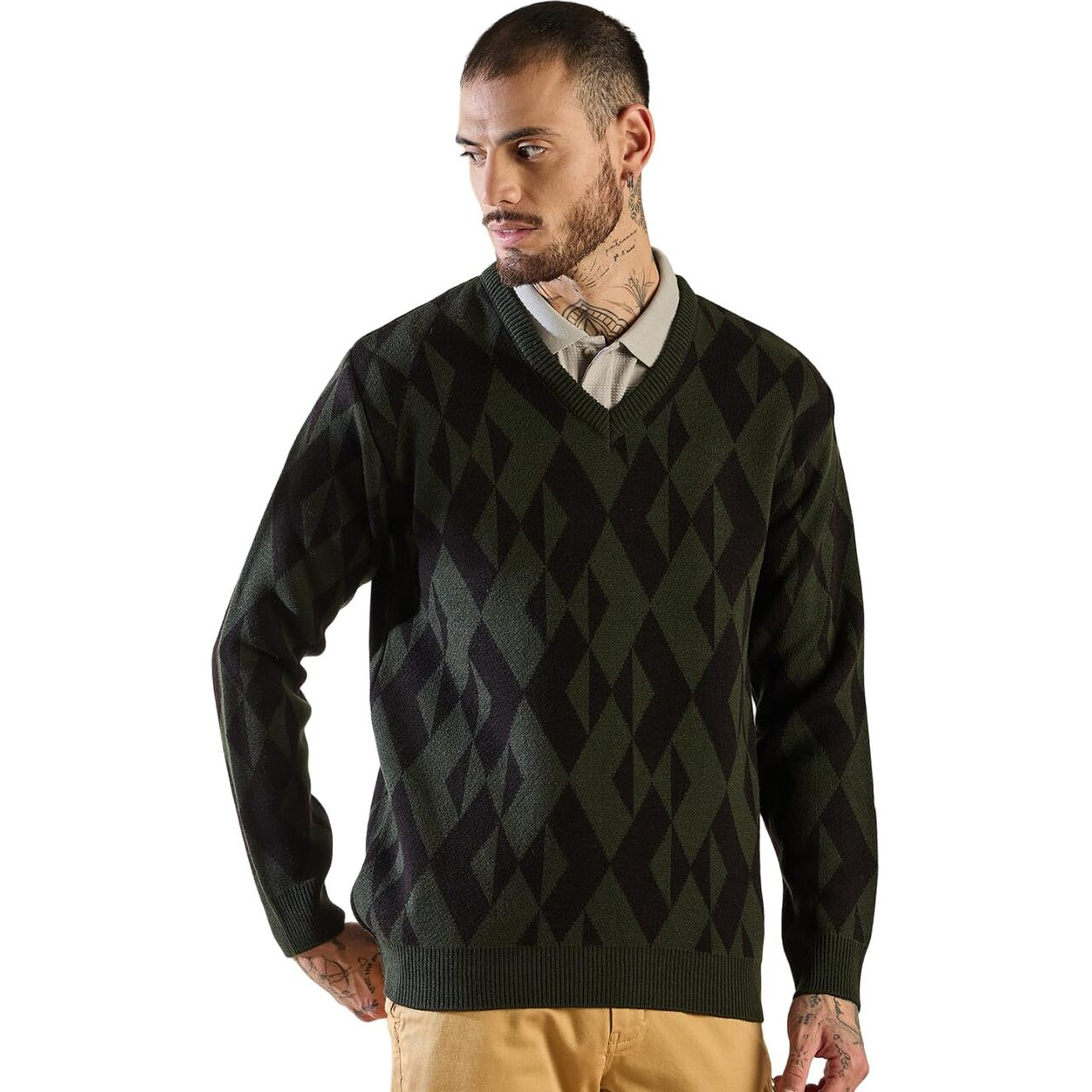 Pivl Men's Winter Round Neck Trendy, Stylish Sweater -Olive-L