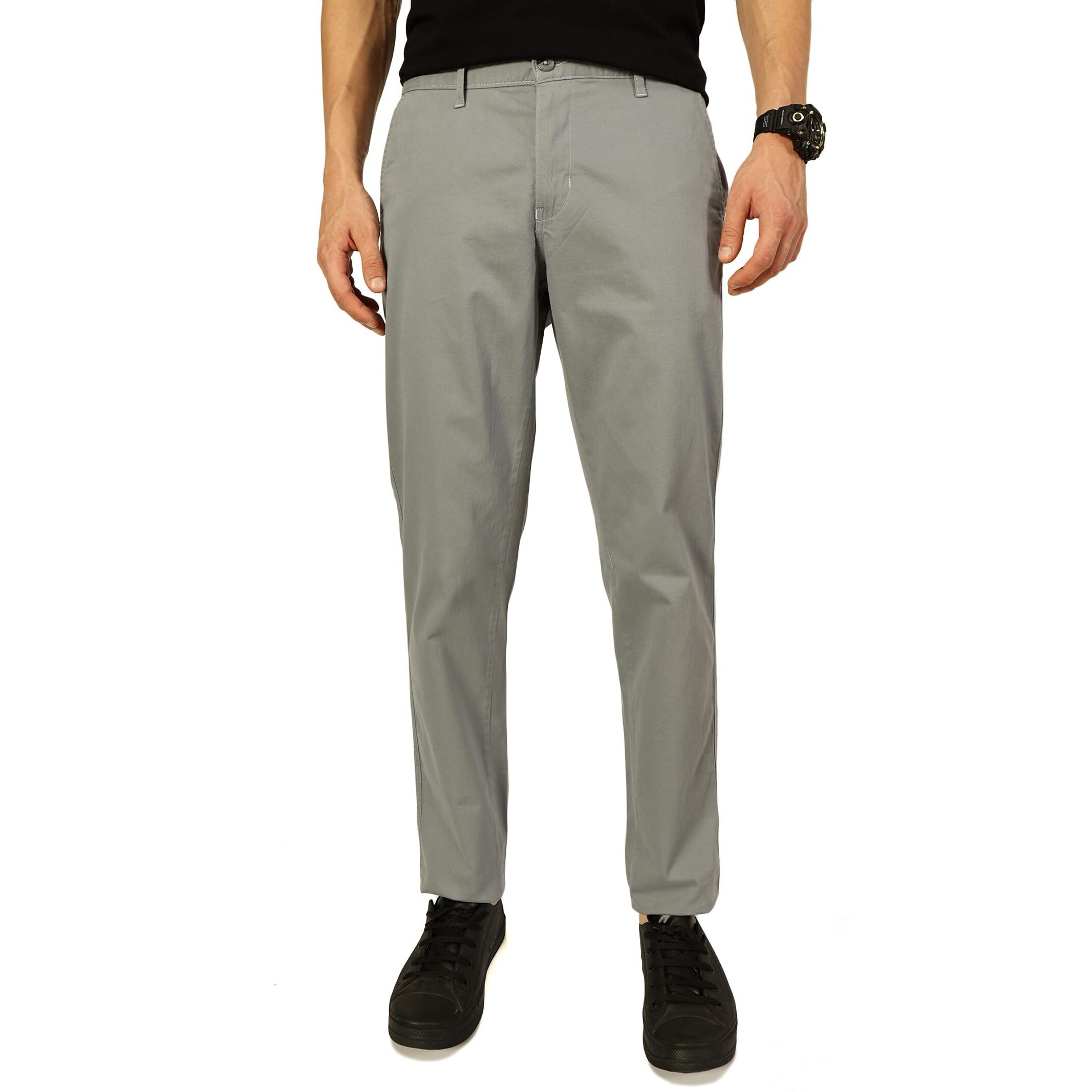 Thomas Scott Men's Cotton Blend Solid Slim Fit Chino Trouser(Tsnxtr02_Steel_36)