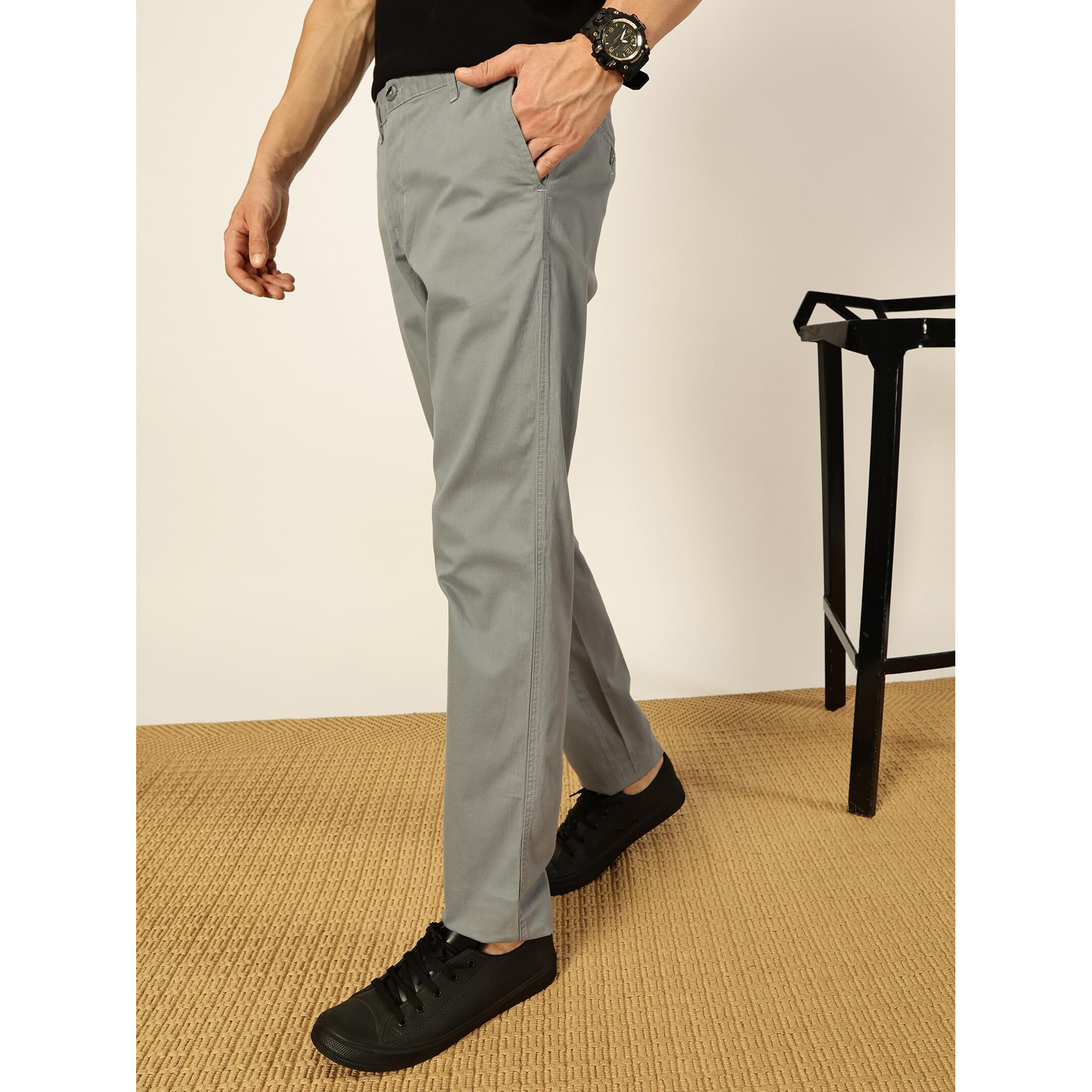 Thomas Scott Men's Cotton Blend Solid Slim Fit Chino Trouser(Tsnxtr02_Steel_36)