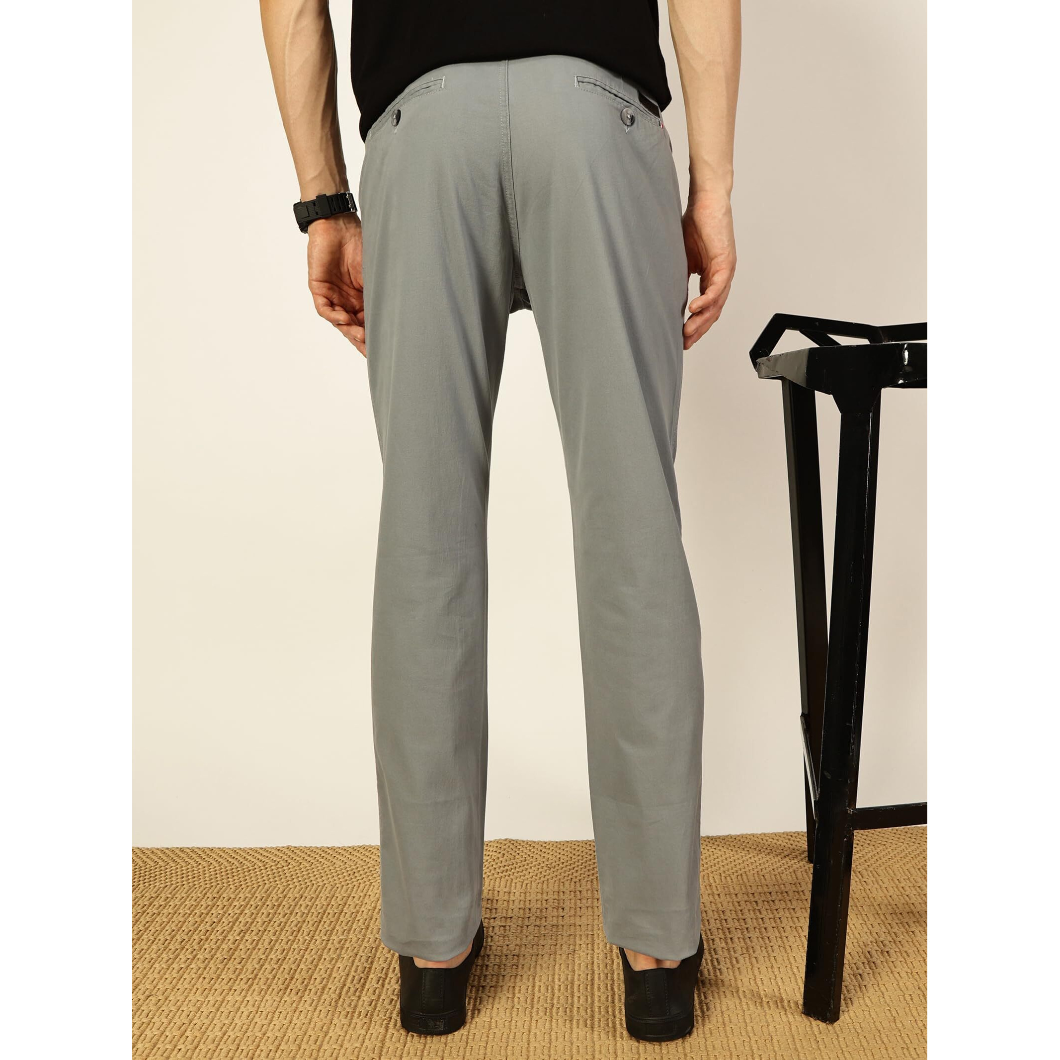 Thomas Scott Men's Cotton Blend Solid Slim Fit Chino Trouser(Tsnxtr02_Steel_36)