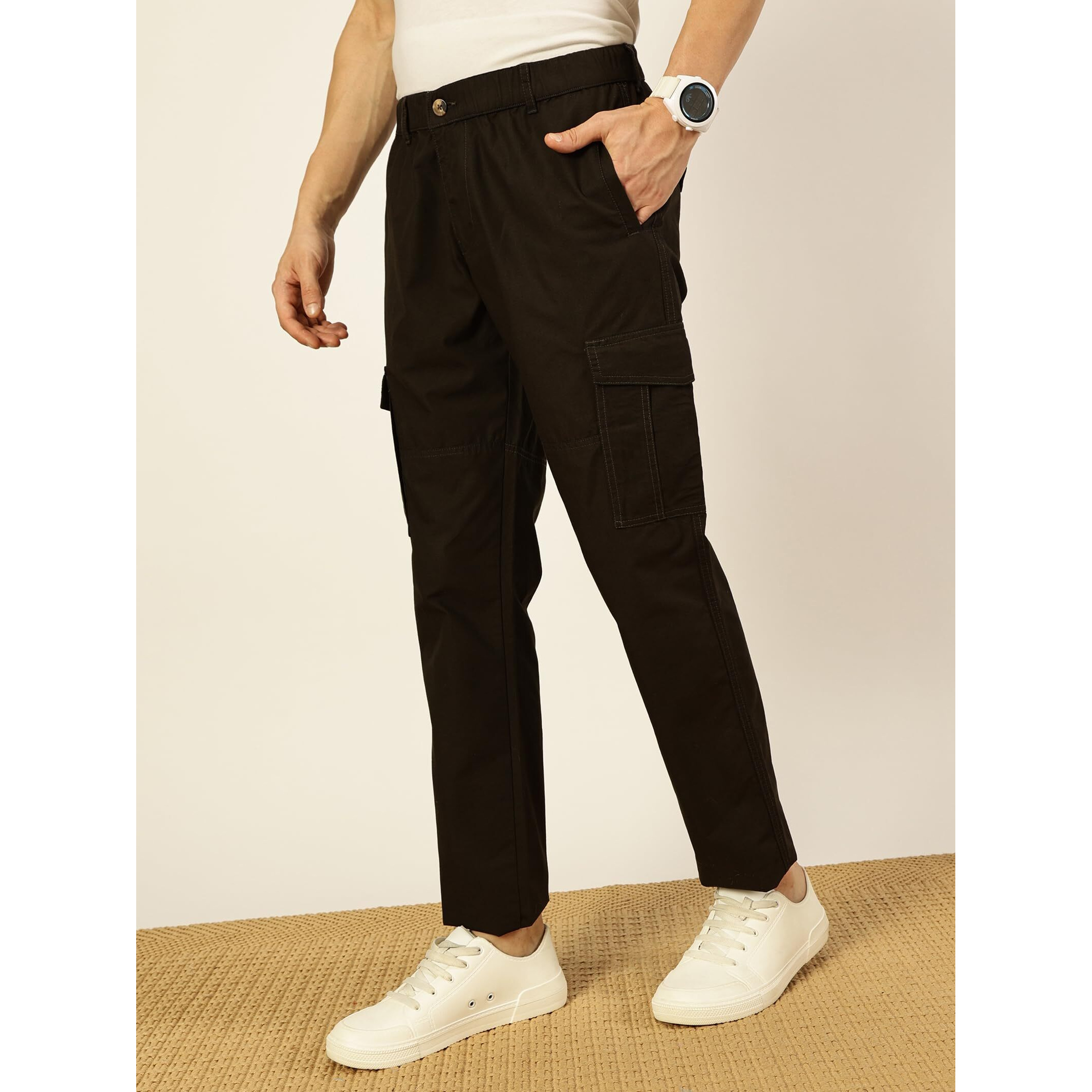 Thomas Scott Mens Smart Slim Fit Mid-Rise Cargo Trousers(Tsnxtr01_Olive_38)