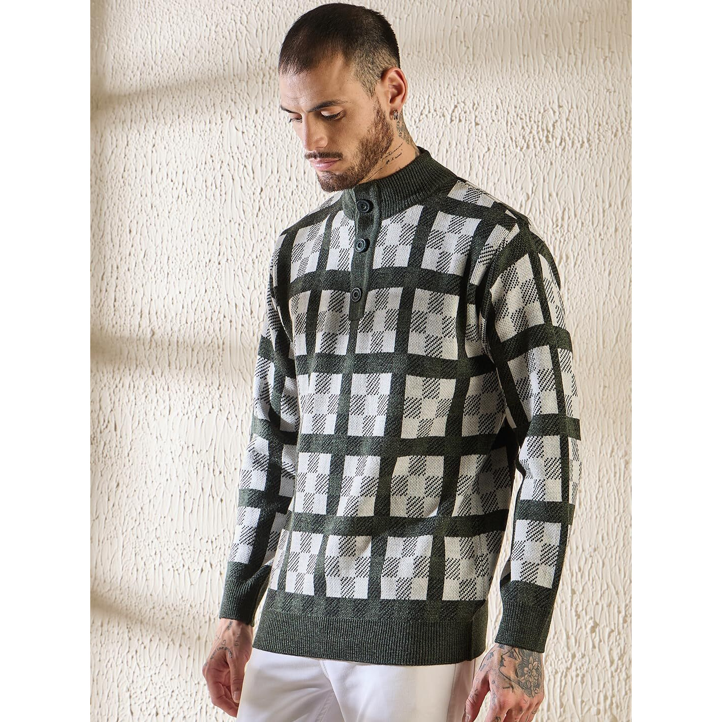 Pivl Men's Winter Half Button Open Sweater_Olive_Xxl