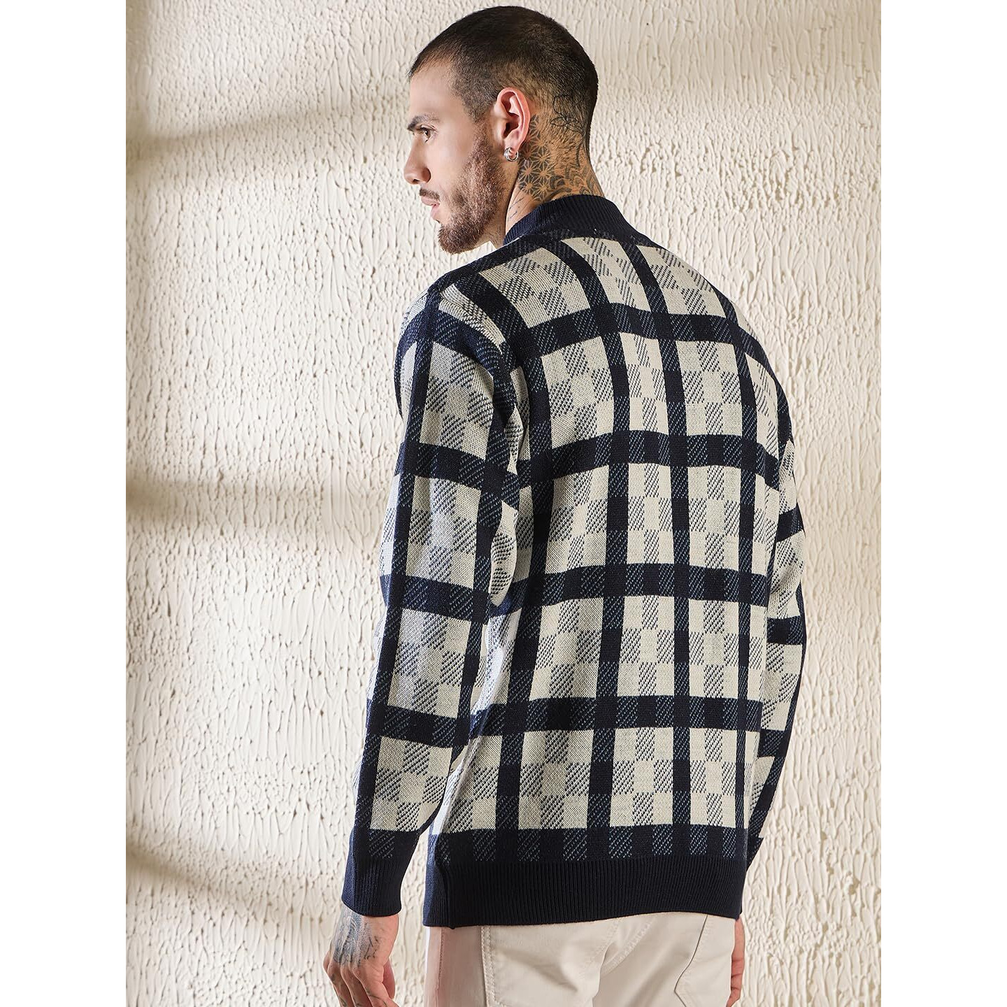 Pivl Men's Winter Half Button Open Sweater_Navy_L