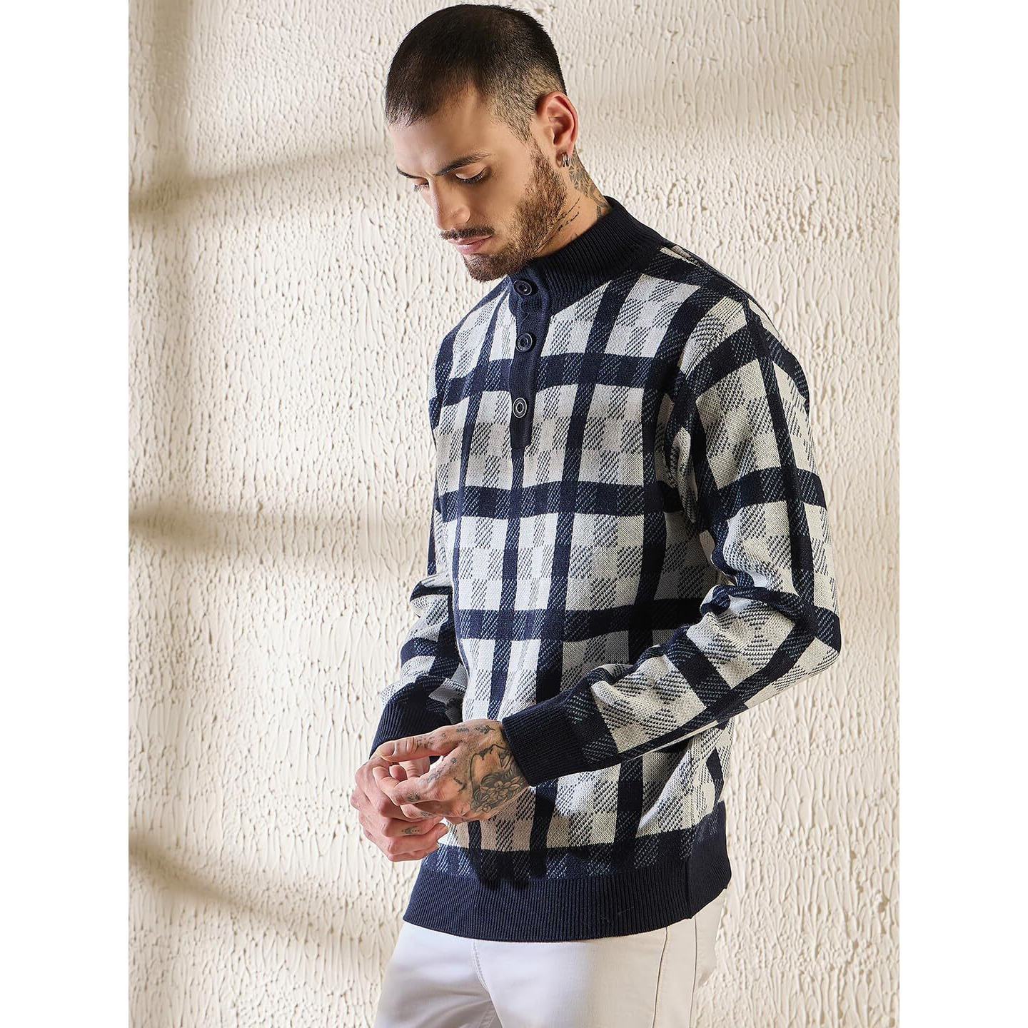 Pivl Men's Winter Half Button Open Sweater_Navy_Xl