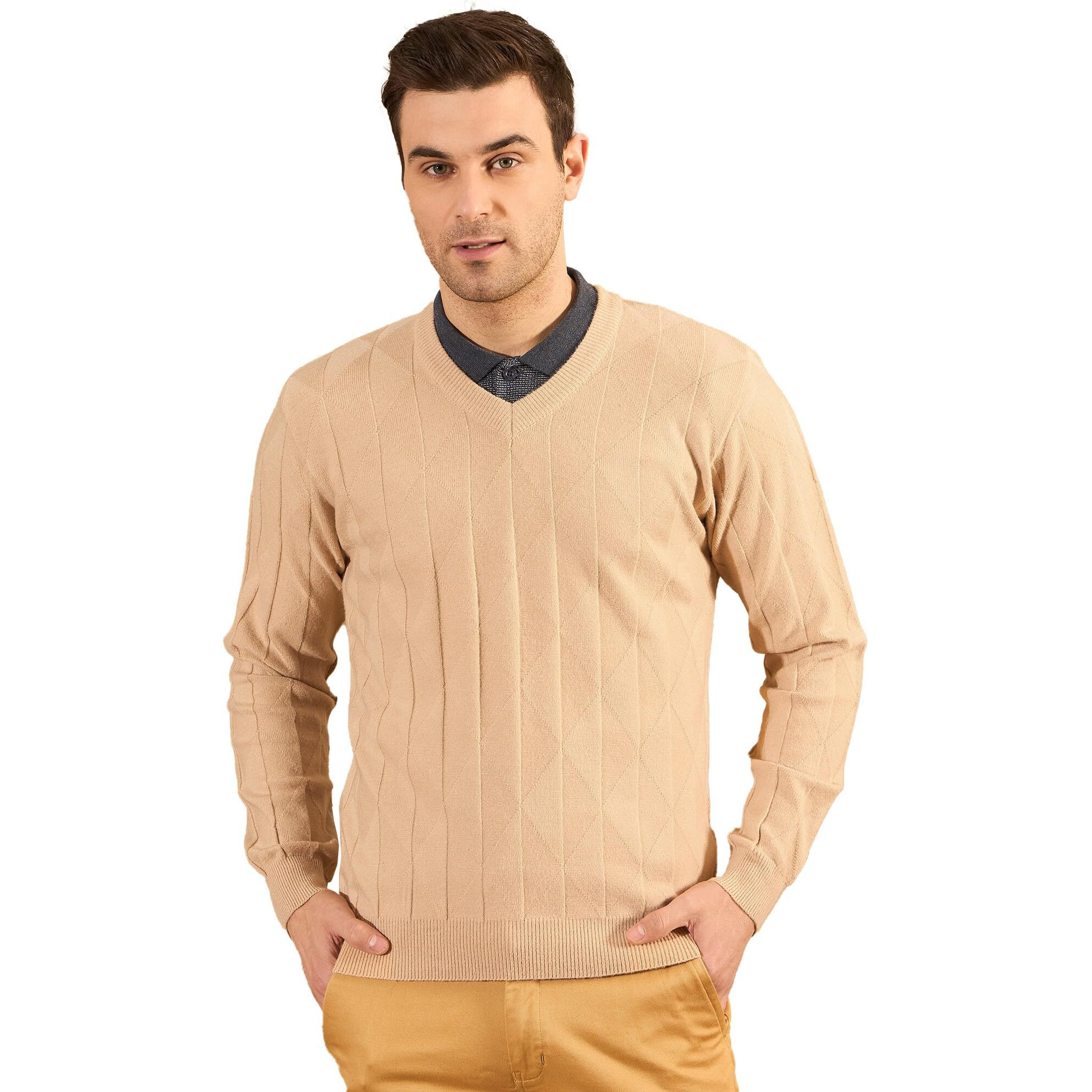 Pivl Men's Winter Self Designed Casual Trendy And Warm Sweater_Camel_Xl