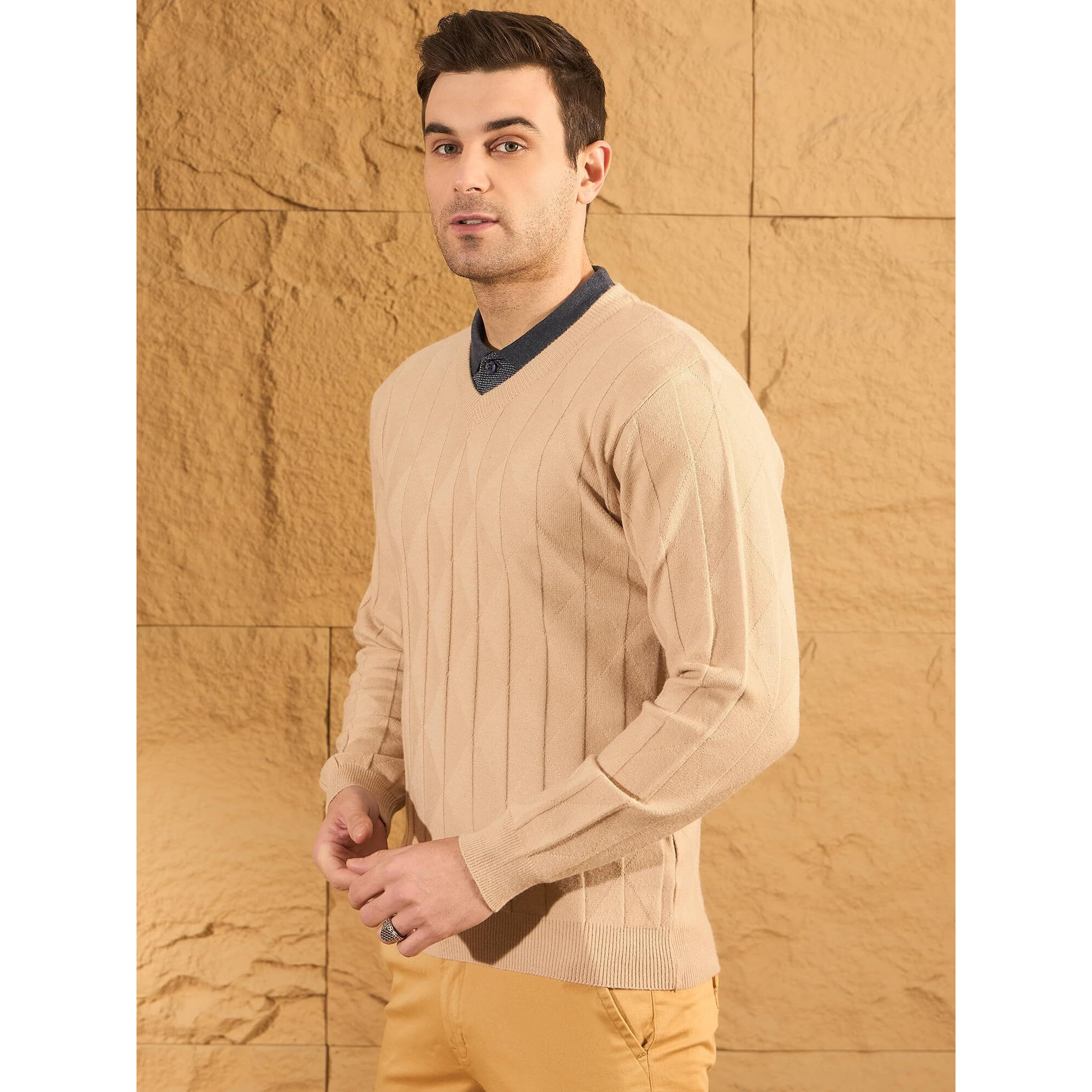 Pivl Men's Winter Self Designed Casual Trendy And Warm Sweater_Camel_2Xl