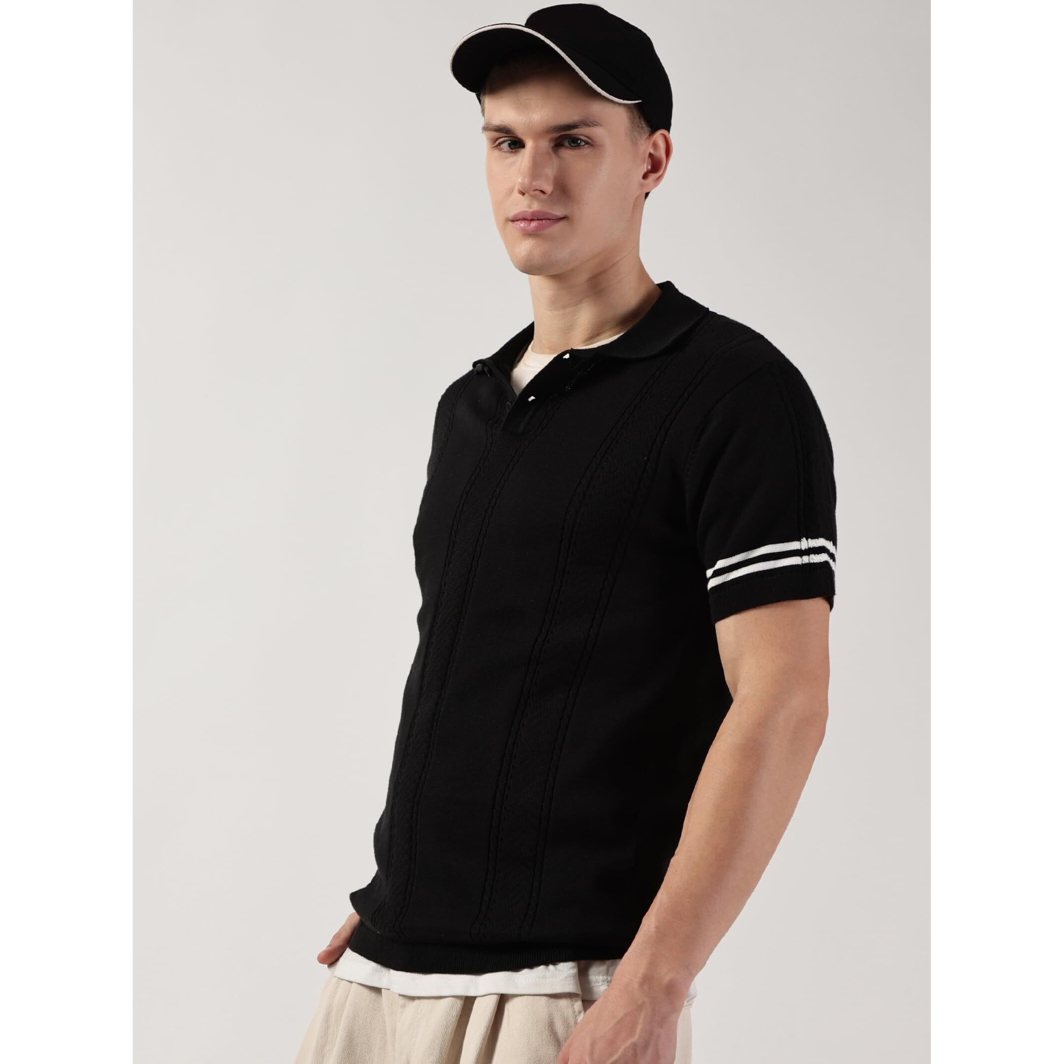 Thomas Scott Mens Cotton Half Sleeves Polo Collar T-Shirt (Tsfk19_Black,L)