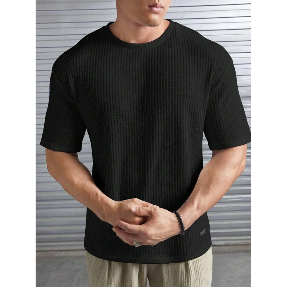 Pivl Men's Summer Round Neck Half Sleeves T-Shirt-M-Black
