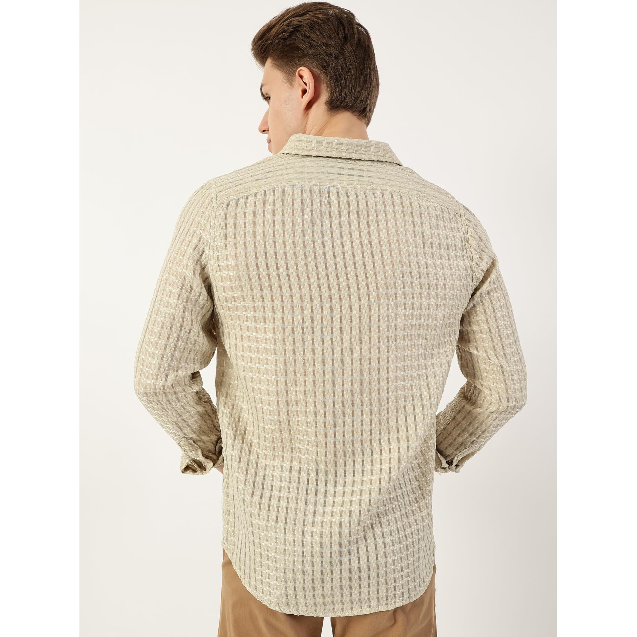 Thomas Scott Men's Spread Collar Long Sleeve Slim Fit Textured Casual Shirt(Ts1662_Lightgreen_Xl)