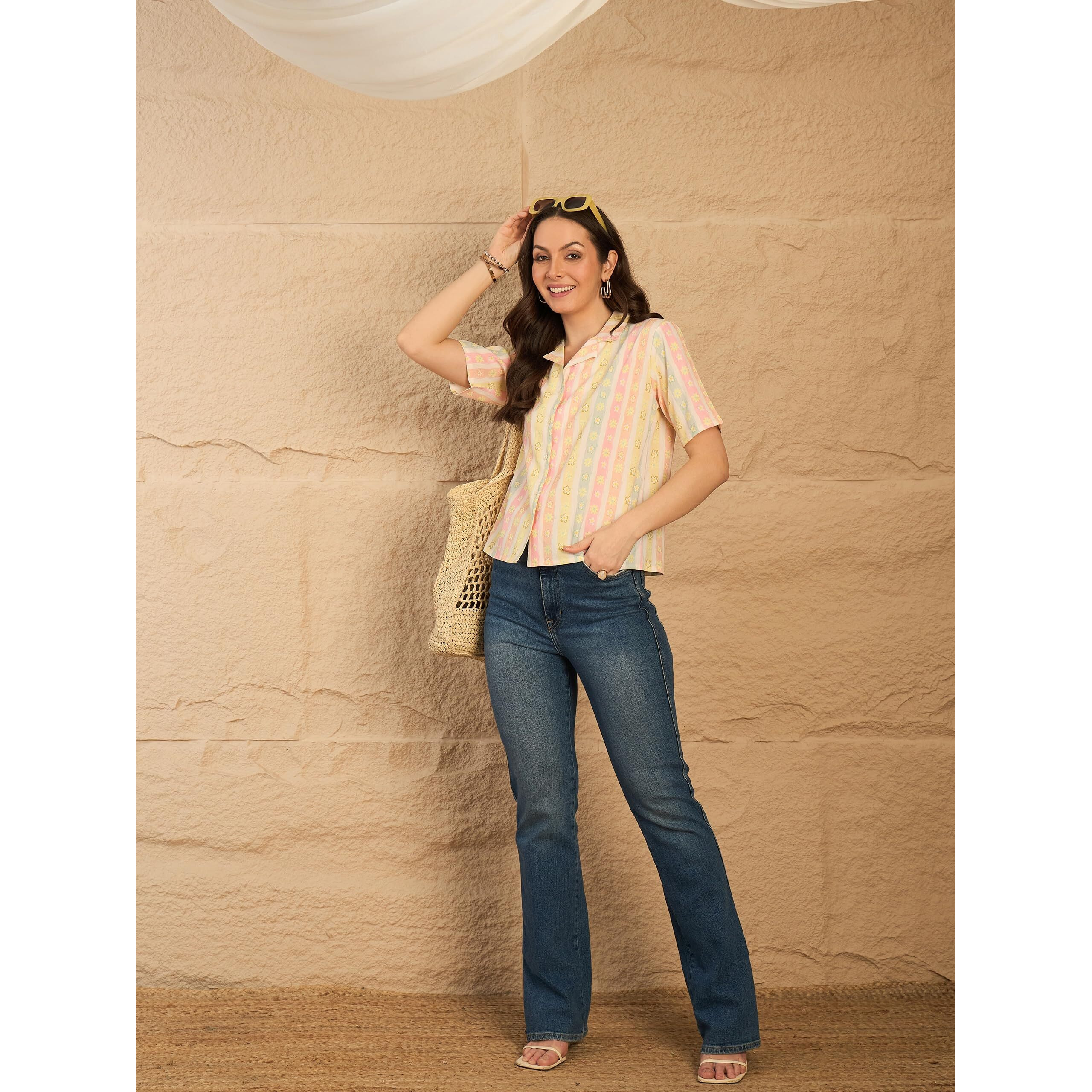 Pivl Ethnic Printed Cuban Collar Shirt Style Top || Summer Wear_Peach_Xl