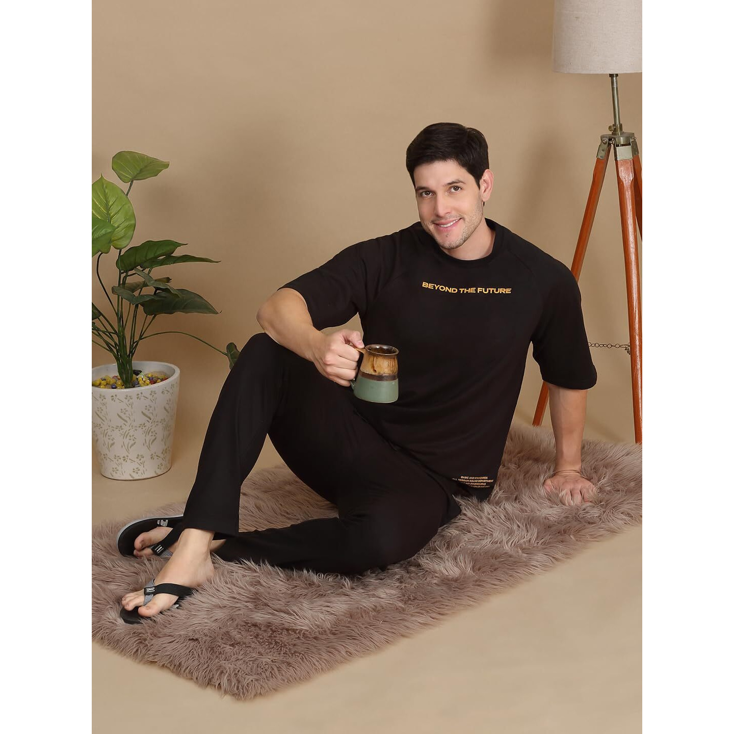 Sweet Dreams Men's Cotton Solid Pajama Set Pack Of 2 (Ocw-4107 Black Xl)