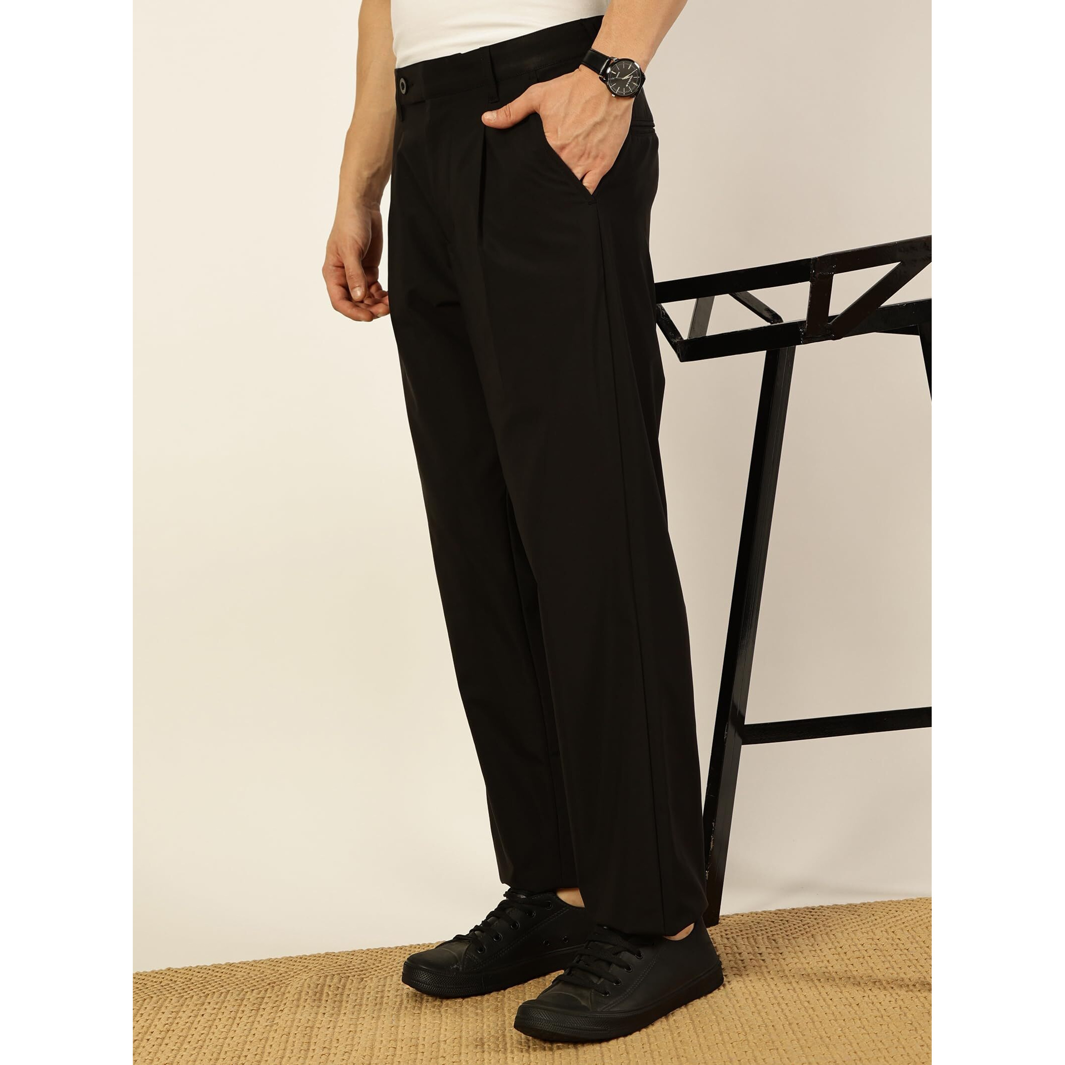 Thomas Scott Men Regular Fit Smart Pleated Trousers(Tsb065A_Black_38)