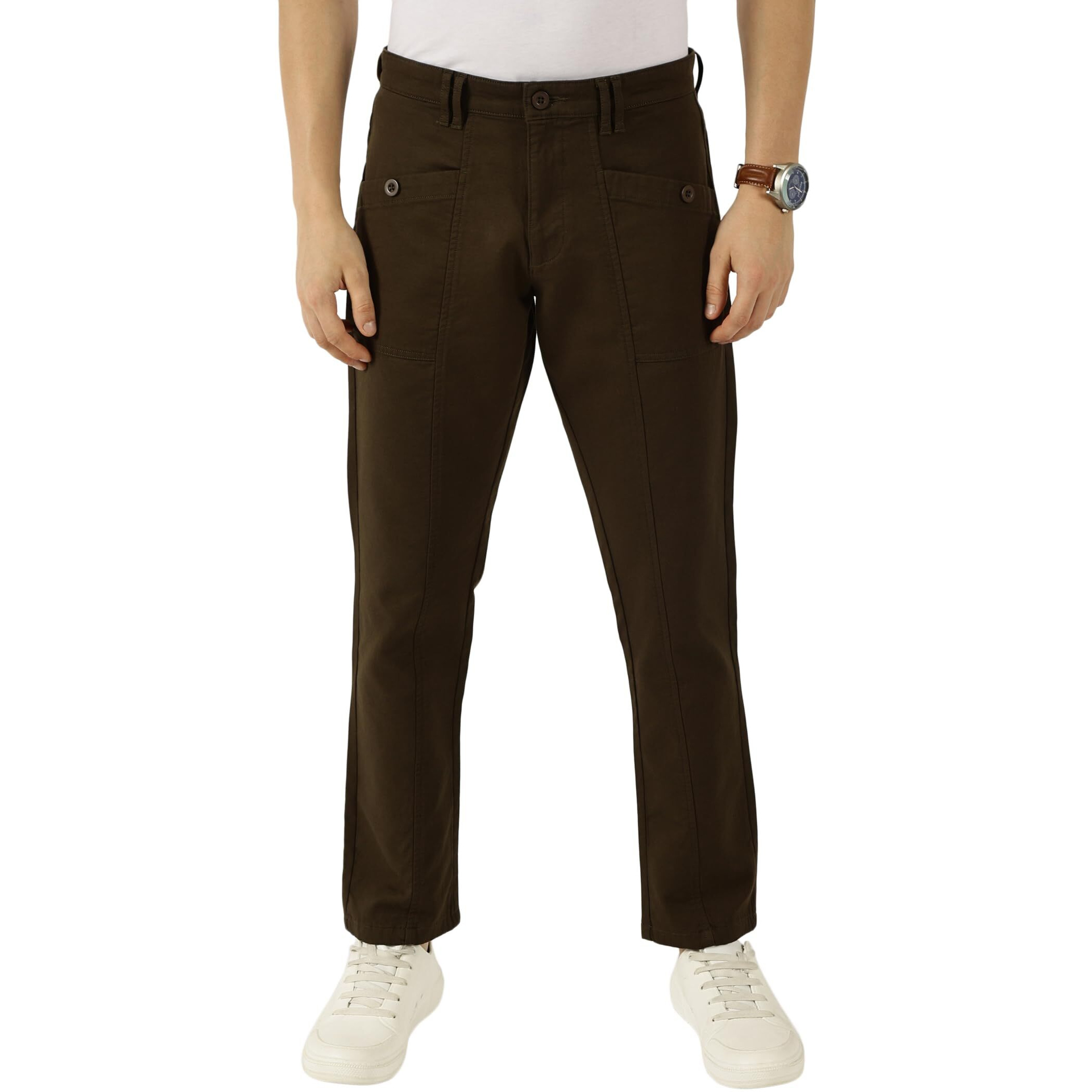 Thomas Scott Men Solid Regular Fit Trouser (Tsb102_Darkolive, 38) Dark Olive