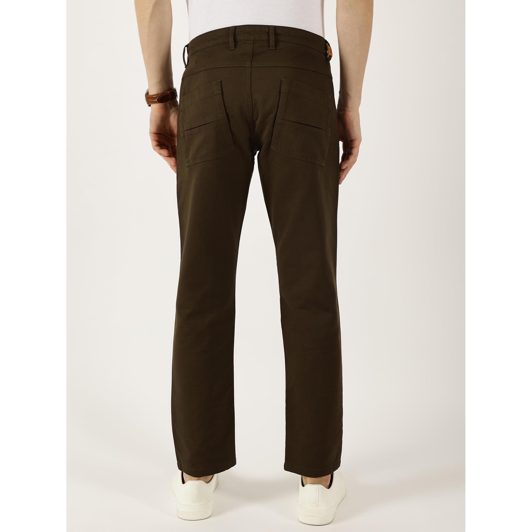 Thomas Scott Men Solid Regular Fit Trouser (Tsb102_Darkolive, 38) Dark Olive