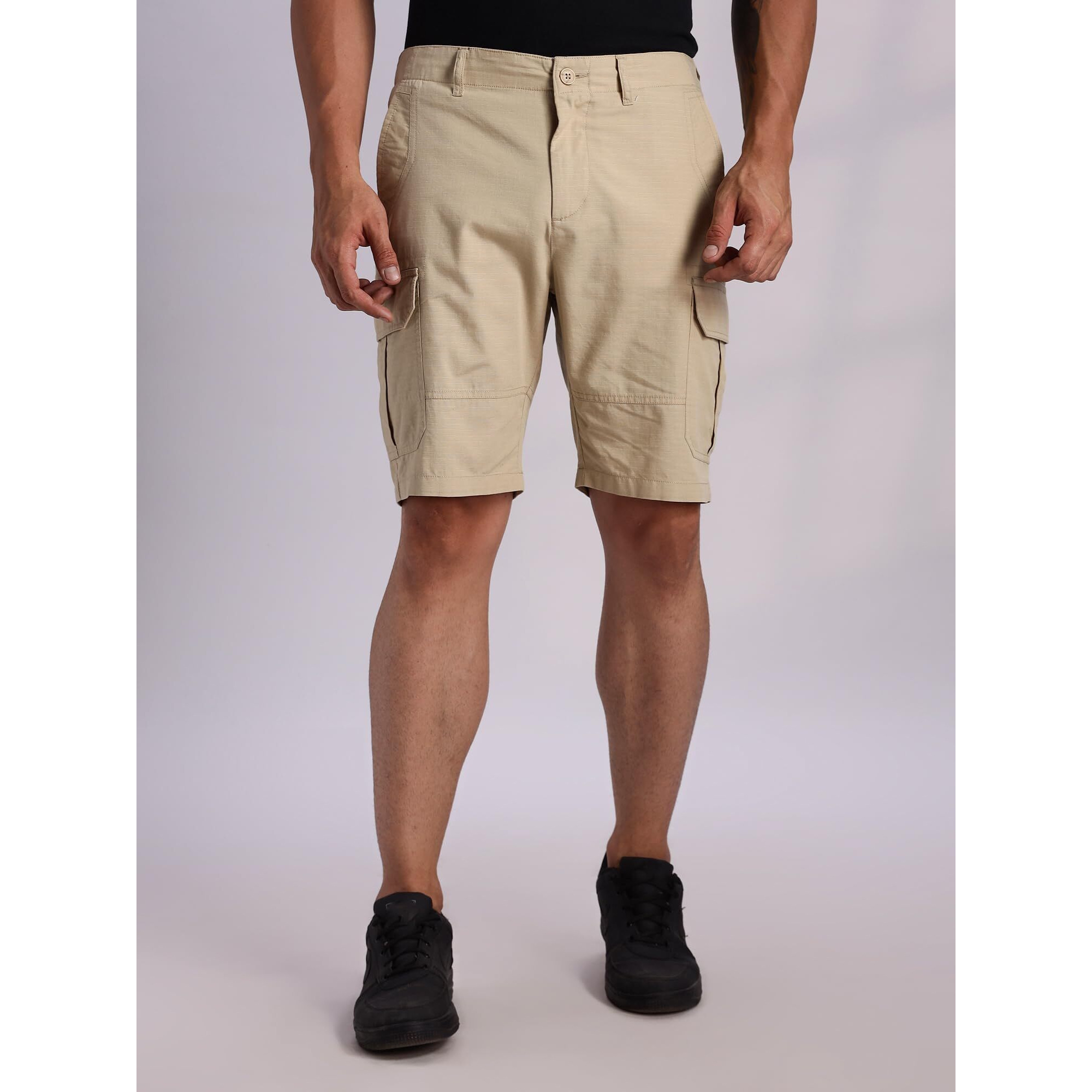 Thomas Scott Men's | Regular Fit | 100% Cotton | Breathable | Light Weight | 6 Pockets | Cargo Shorts For Men(Ccbs021_Beige_36)