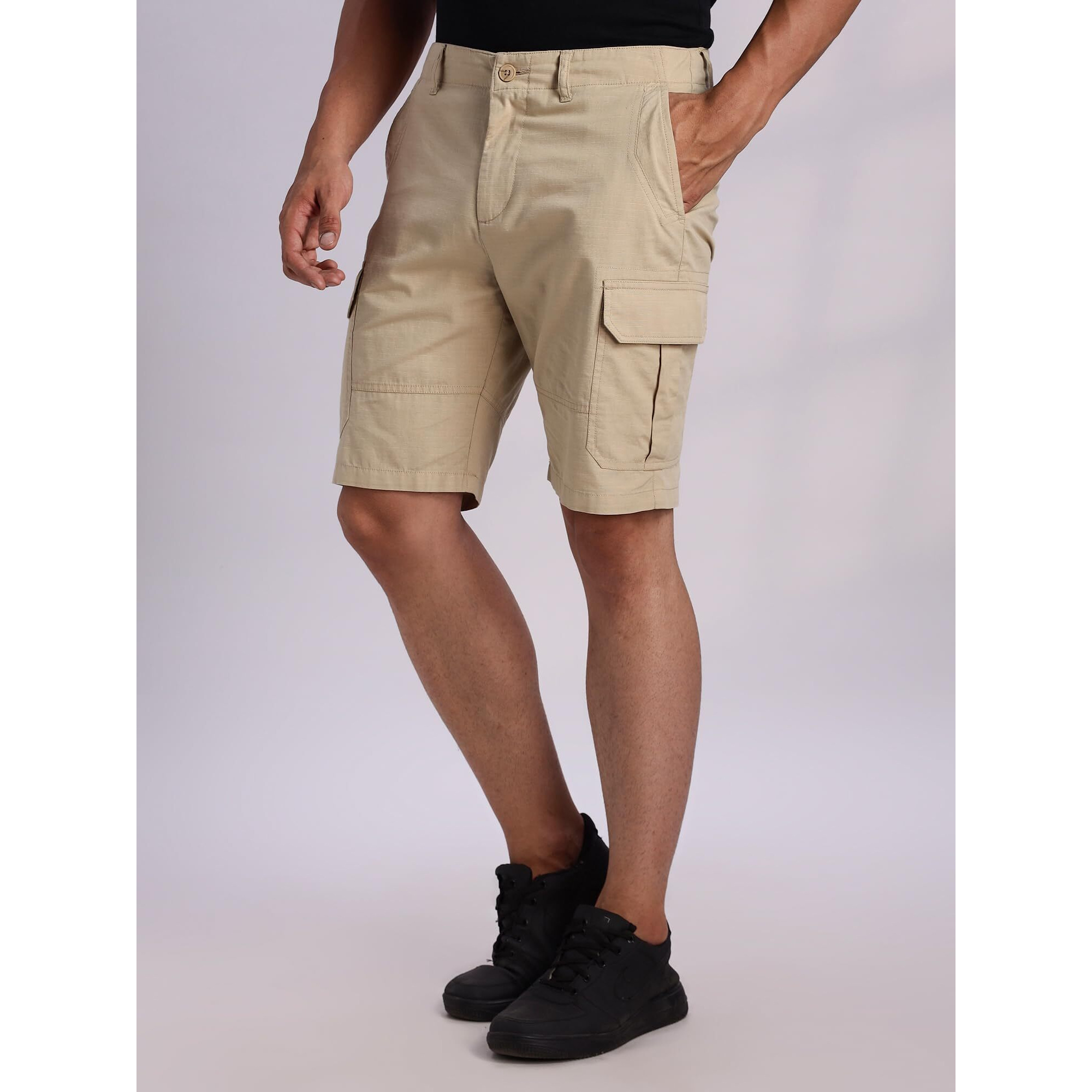 Thomas Scott Men's | Regular Fit | 100% Cotton | Breathable | Light Weight | 6 Pockets | Cargo Shorts For Men(Ccbs021_Beige_36)