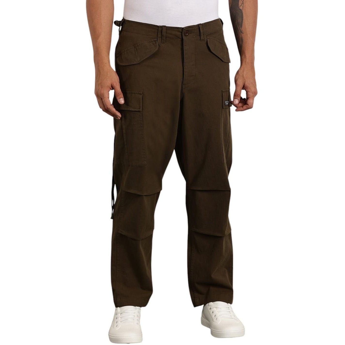 Thomas Scott Loose Fit | 6 Pockets | Cargo Pants | Solid Colors | Cricket Club | 100% Cotton | Pants For Mens Olive
