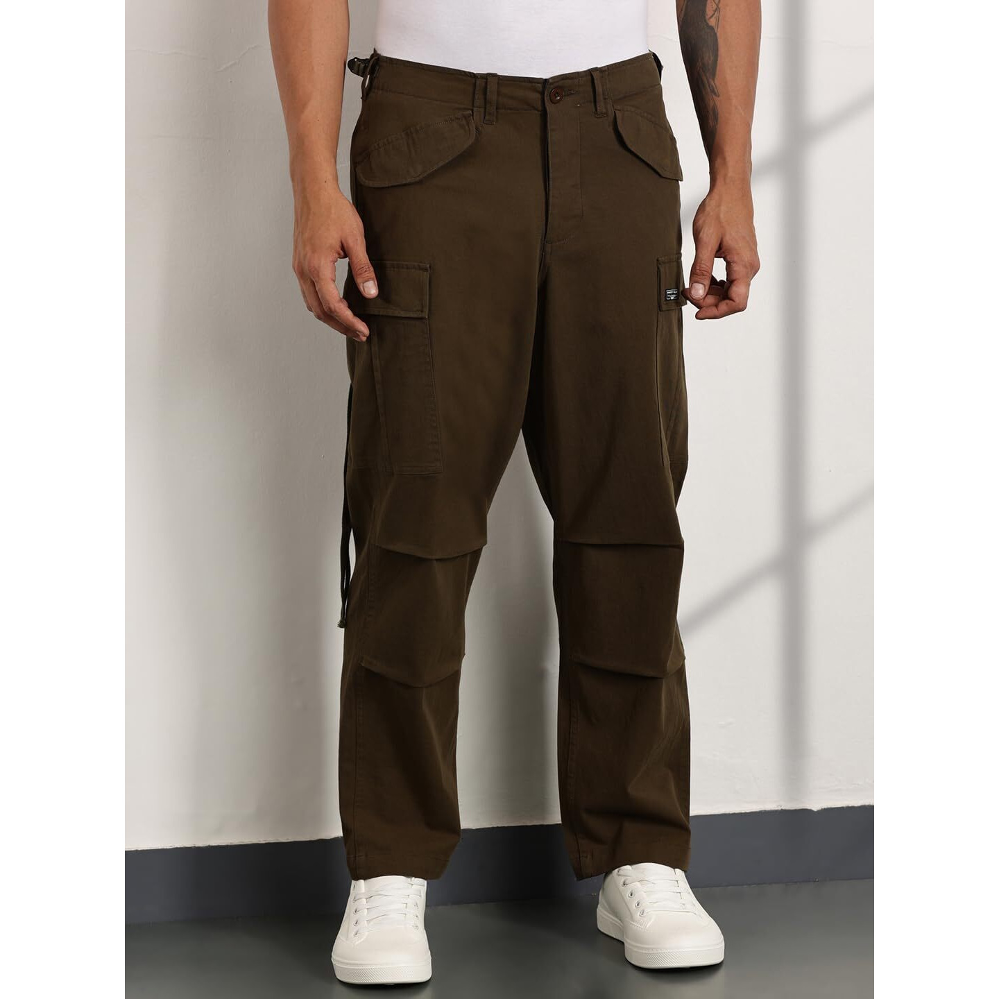 Thomas Scott Loose Fit | 6 Pockets | Cargo Pants | Solid Colors | Cricket Club | 100% Cotton | Pants For Mens Olive