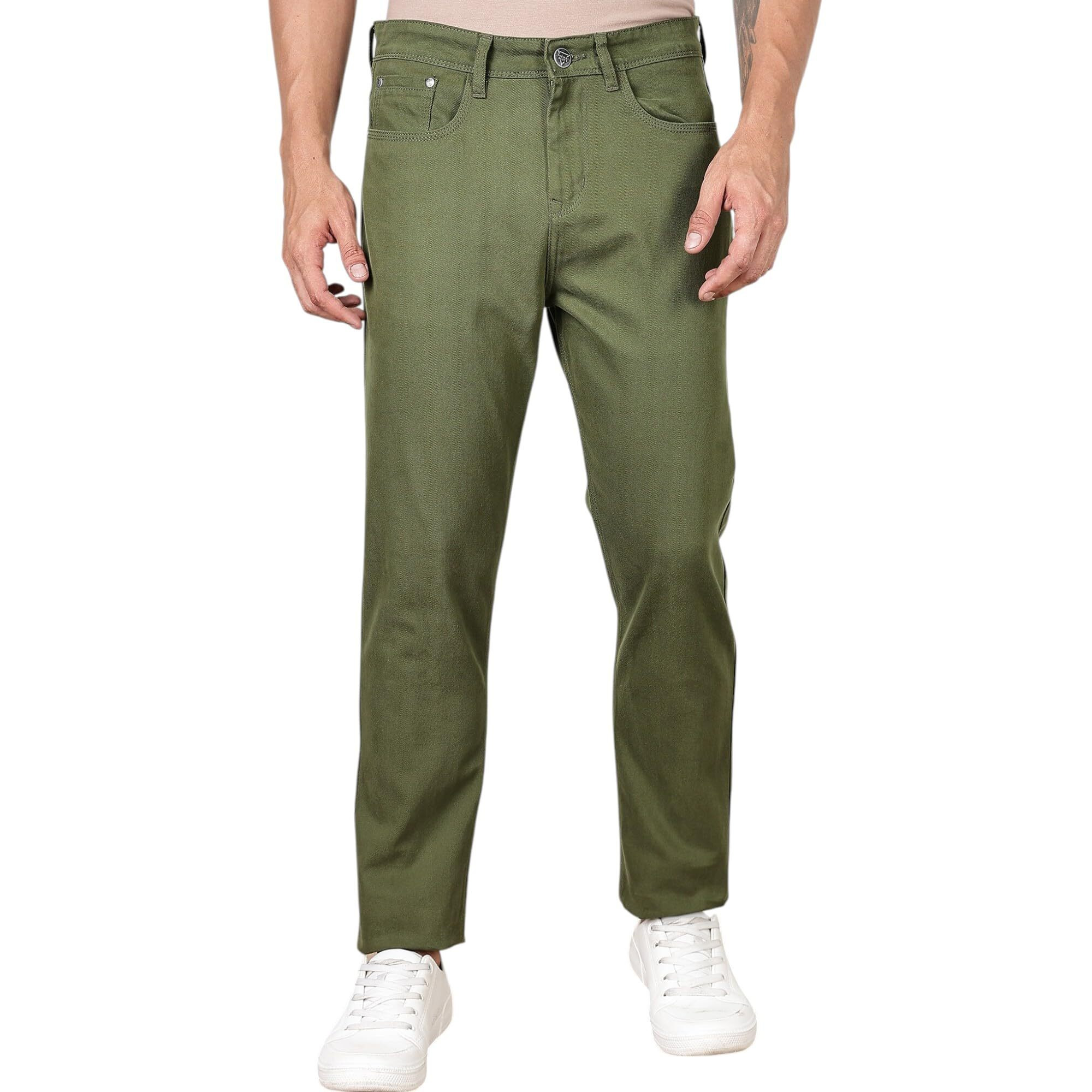 Thomas Scott Men's | Solid | Brathable Fabric | Denim | Mid Rise | Casual Jeans For Men(Tsj335_Darkolive_32)