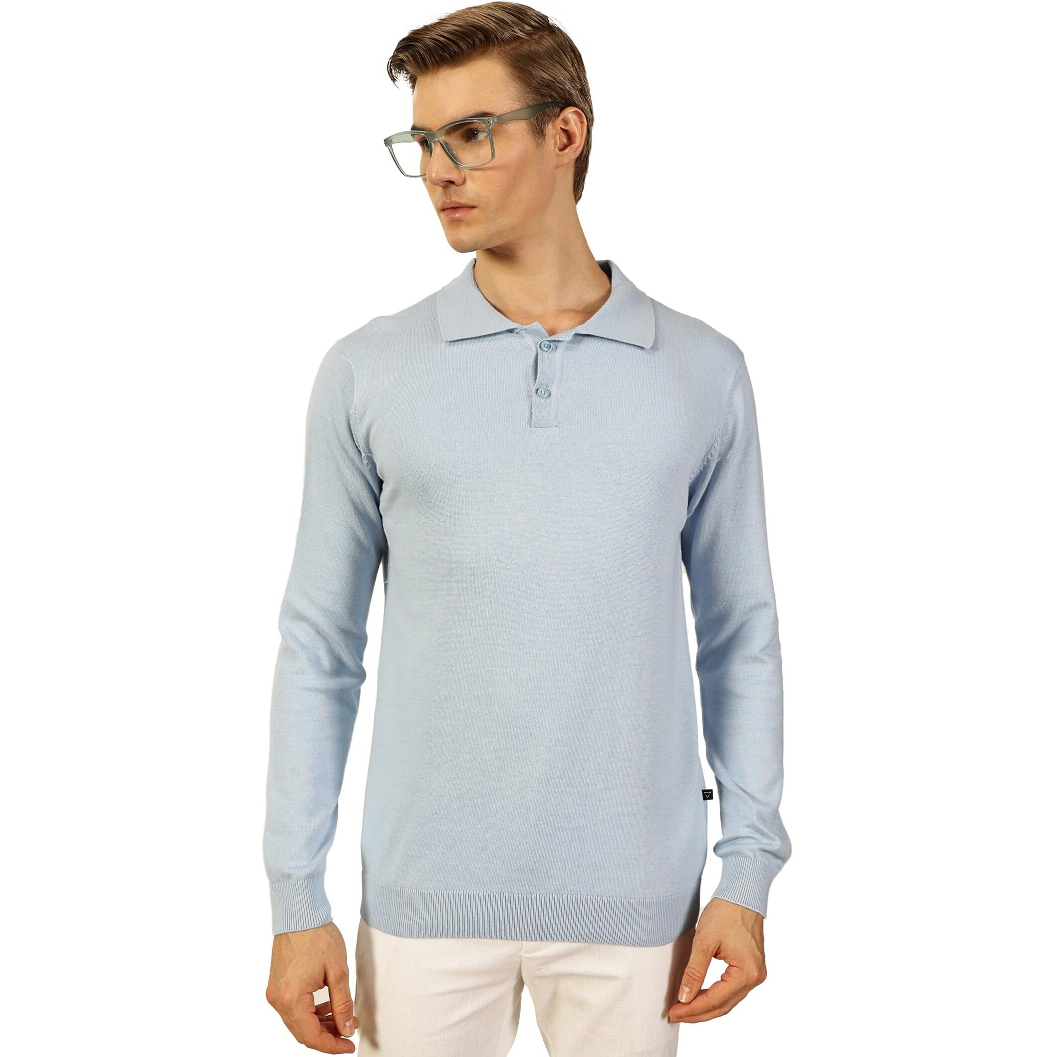 Thomas Scott Mens Regular Fit Full Sleeves Knitted Polo Tshirt (Tsfk03_Skyblue, Xl)