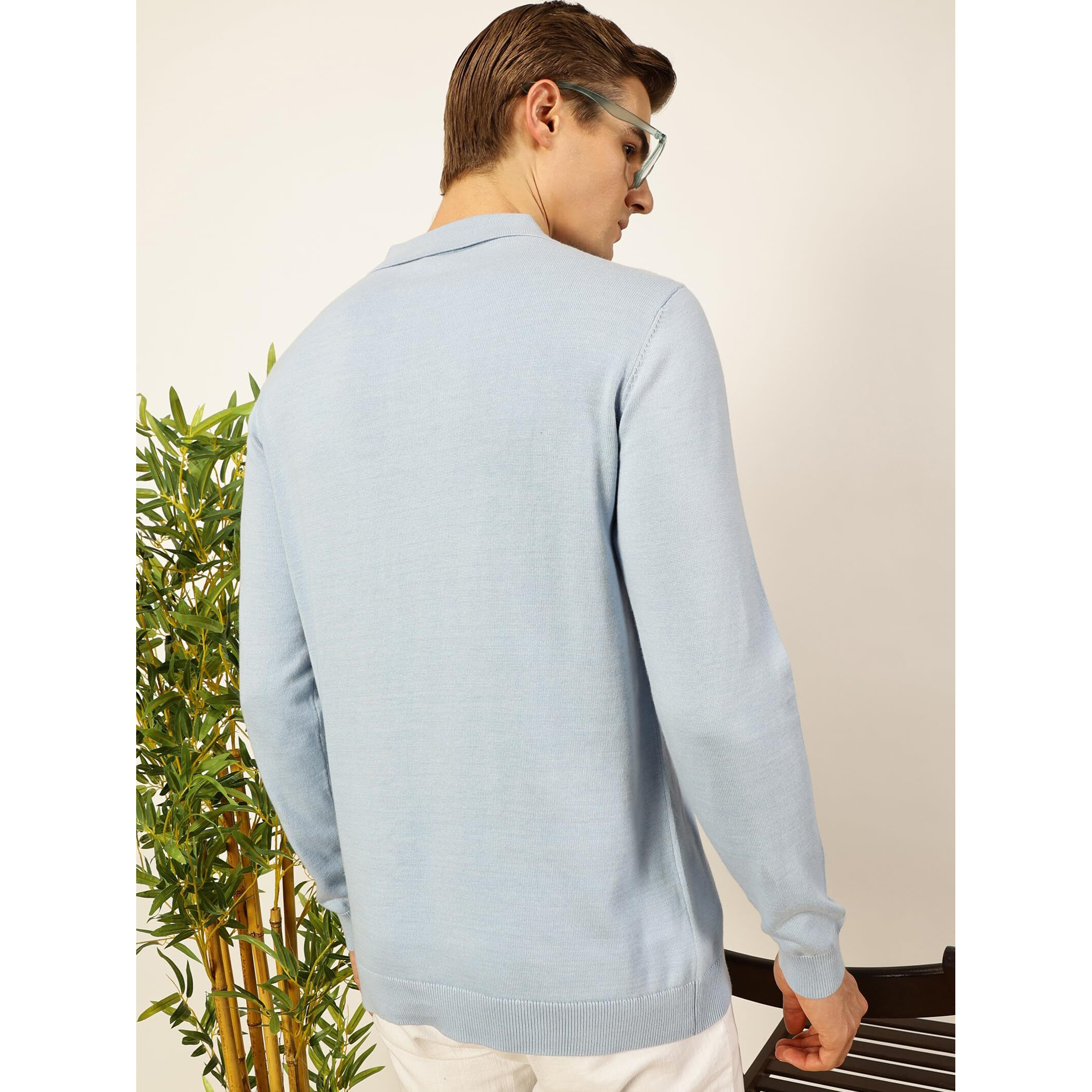 Thomas Scott Mens Regular Fit Full Sleeves Knitted Polo Tshirt (Tsfk03_Skyblue, Xl)