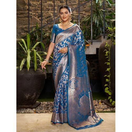 Varanga Banarasi Style Saree With Blouse Piece For Women