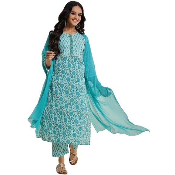 Varanga Floral Printed Gotta Patti Pure Cotton Kurta With Trousers & With Dupatta