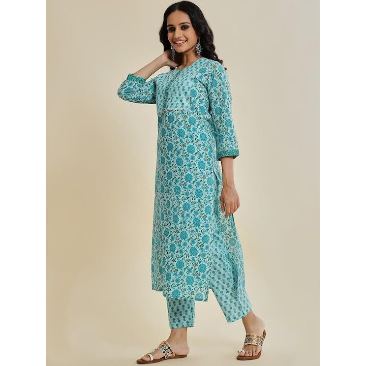 Varanga Floral Printed Gotta Patti Pure Cotton Kurta With Trousers & With Dupatta