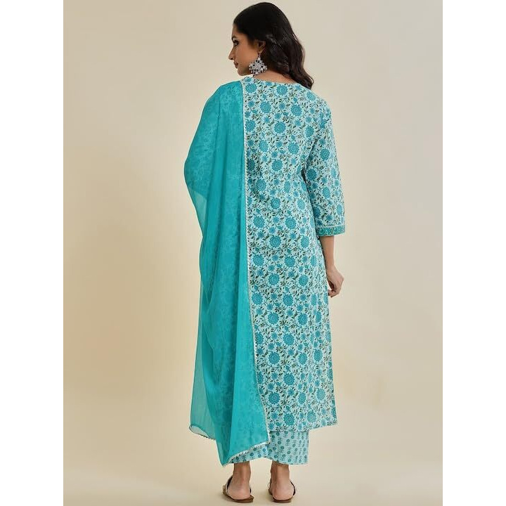 Varanga Floral Printed Gotta Patti Pure Cotton Kurta With Trousers & With Dupatta