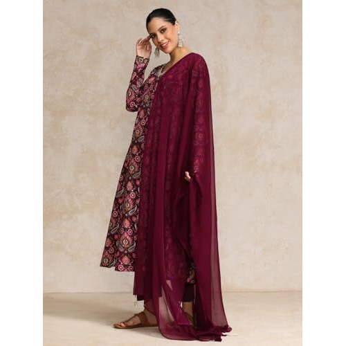 Varanga Ethnic Printed V Neck Chudidar Sleeve Anarkali With Trouser & Dupatta