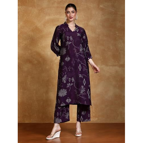 Varanga Bandhani Printed Kurta With Trouser Purple