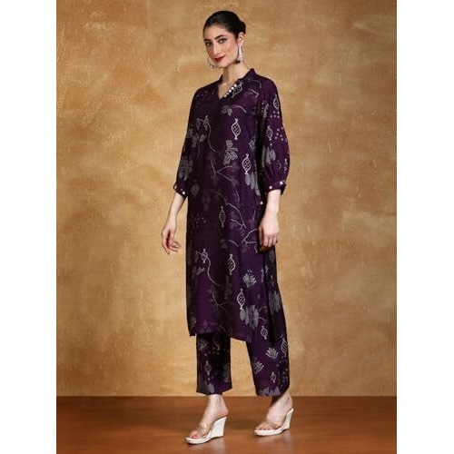 Varanga Bandhani Printed Kurta With Trouser Purple