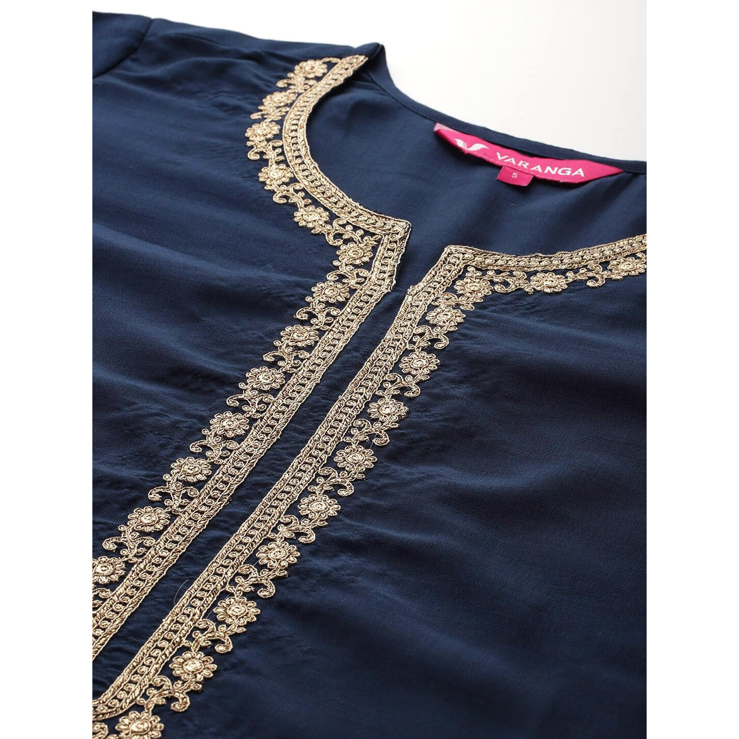 Varanga 's Round Neck Embroidered Kurta With Tonal Bottom And Dupata