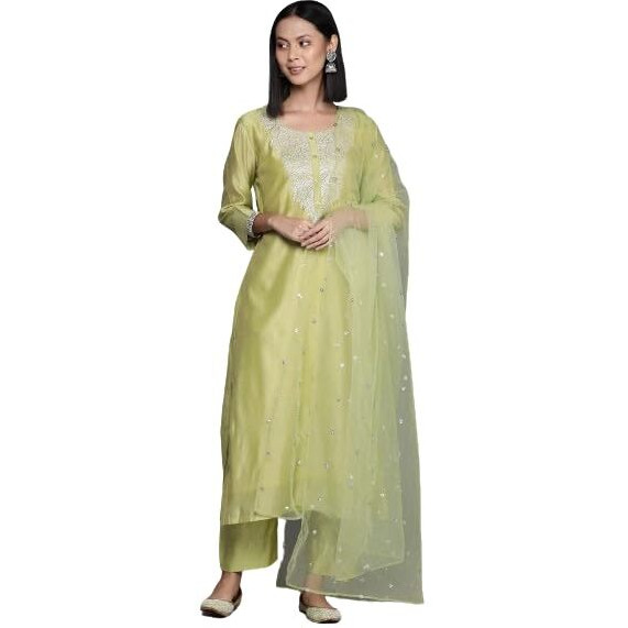 Varanga Floral Embroidered Regular Chanderi Silk Kurta With Trousers & Dupatta