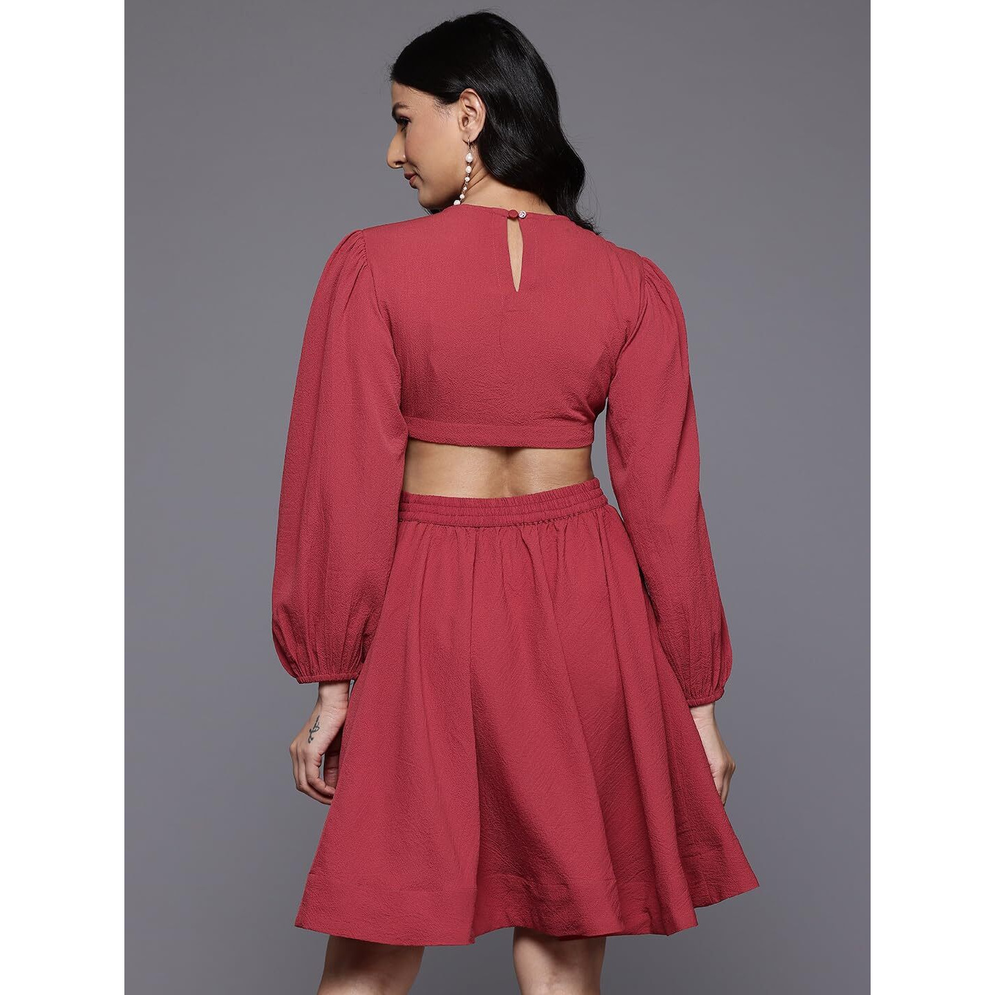 Varanga Women Rust Round Neck, Cut-Out Detail On Waist, Knee Length Dress