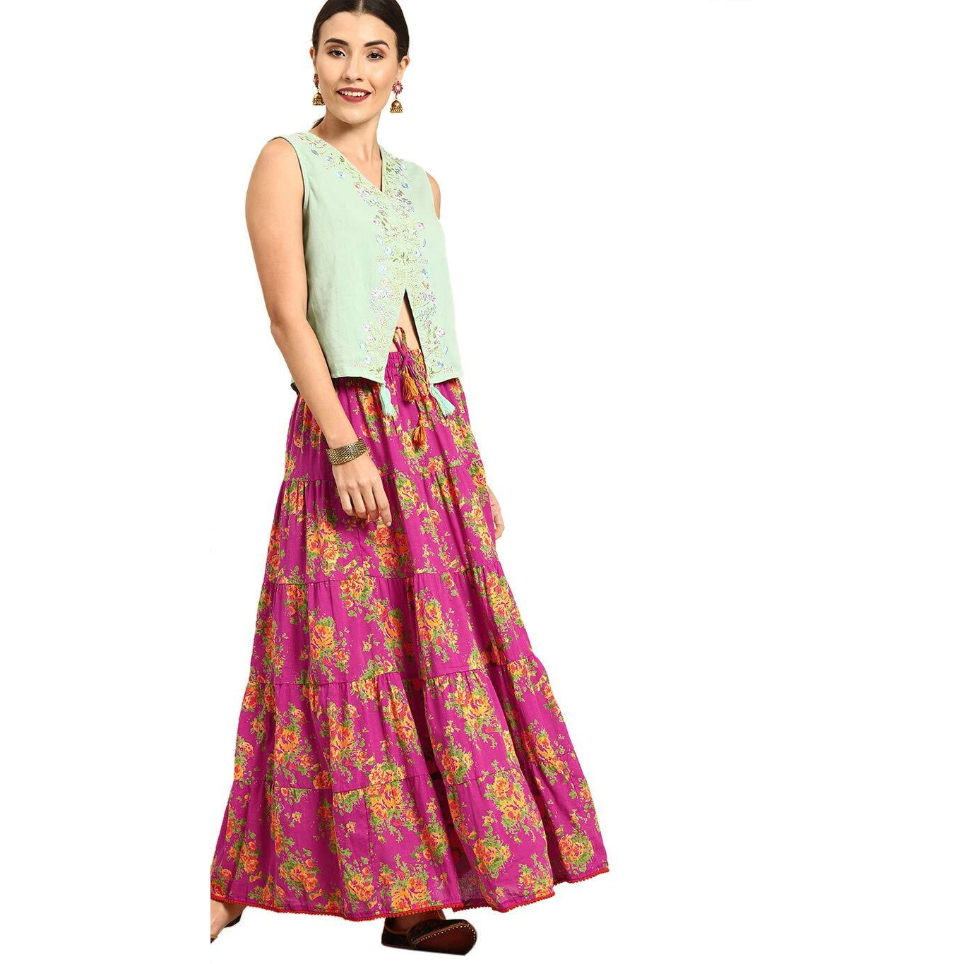 Varanga Cotton Full Skirt (Kj_Vars229835_Fuchsia_30)