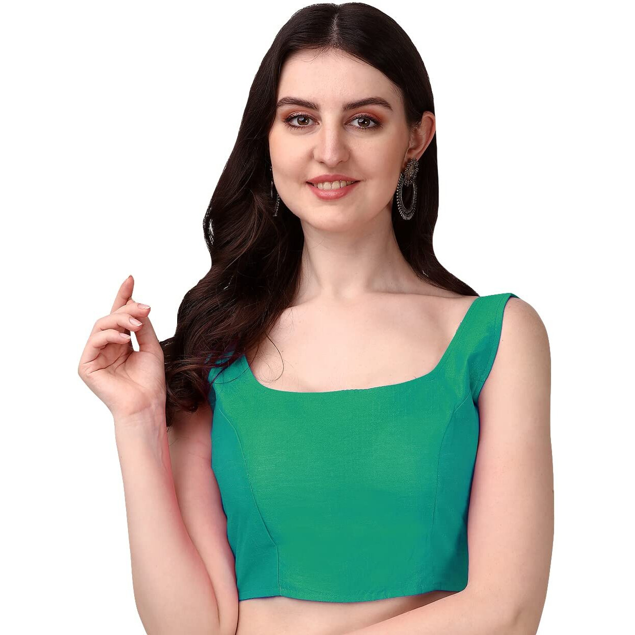 Vihu Fashion Sleeveless Pattern Readymade Blouse U Neck Choli (Rama, 42)