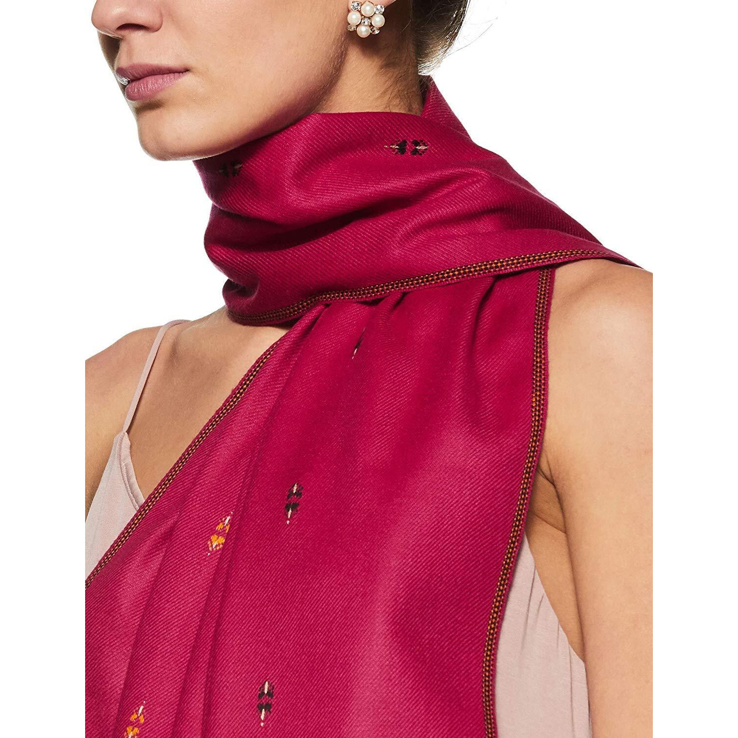 Weavers Villa - Women's Kashmiri Polywool Pink Shawls,Stoles, 100Cm X 200Cm